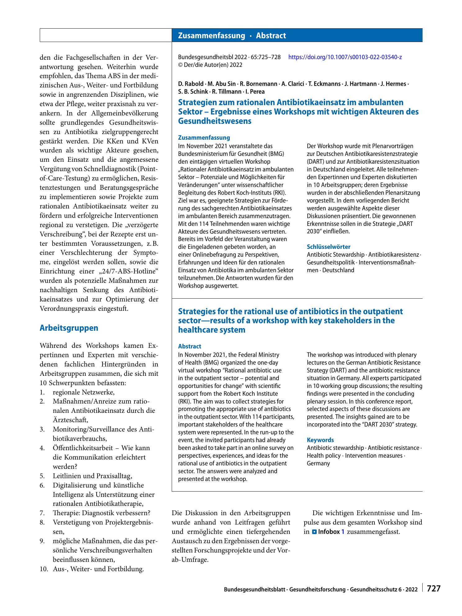 Vorschauseite 3: Strategien zum rationalen Antibiotikaeinsatz im ambulanten Sektor – Ergebnisse eines Workshops mit wichtigen Akteuren des Gesundheitswesens