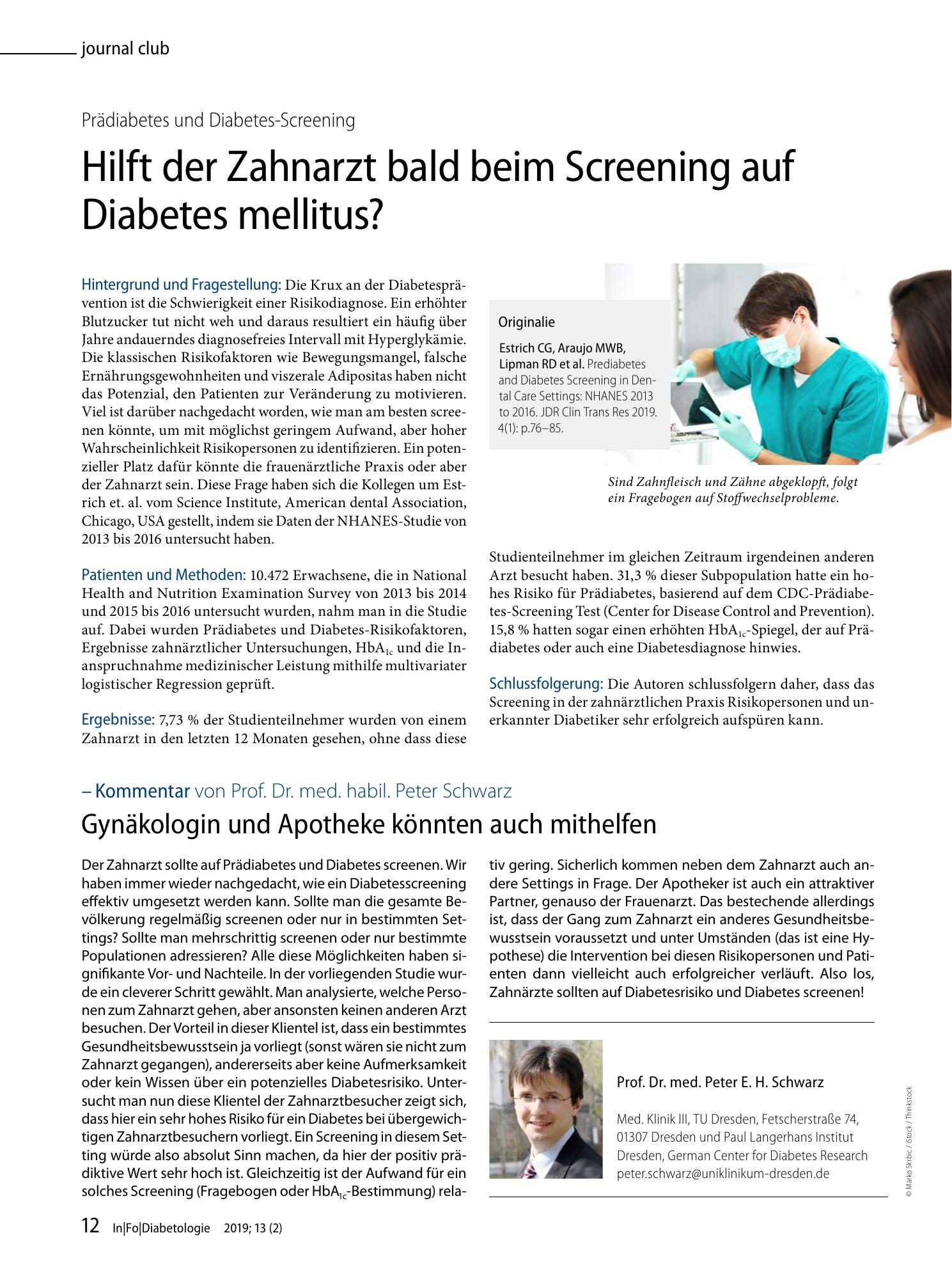 Vorschauseite 1: Hilft der Zahnarzt bald beim Screening auf Diabetes mellitus?