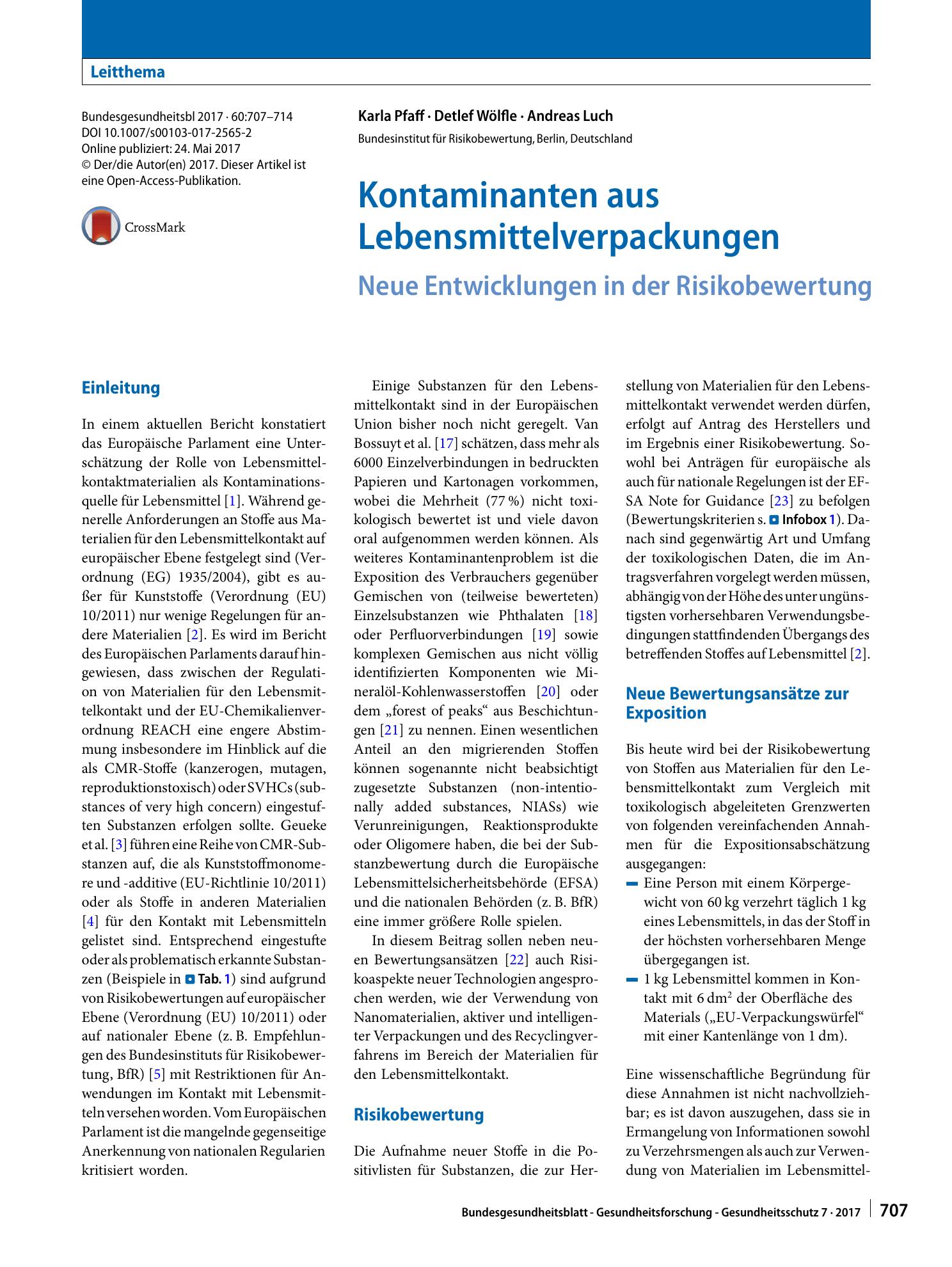 Vorschauseite 1: Kontaminanten aus Lebensmittelverpackungen
