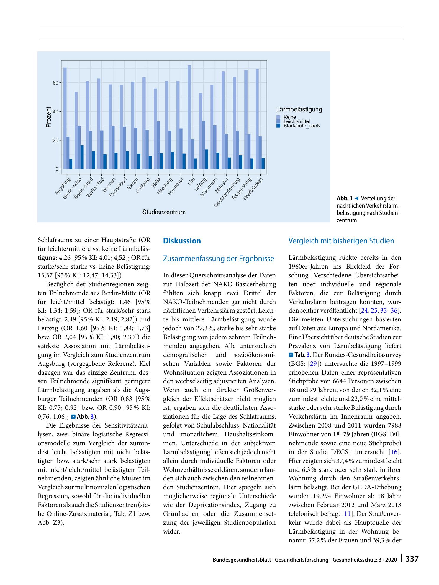 Vorschauseite 6: Nächtliche Verkehrslärmbelästigung in Deutschland: individuelle und regionale Unterschiede in der NAKO Gesundheitsstudie