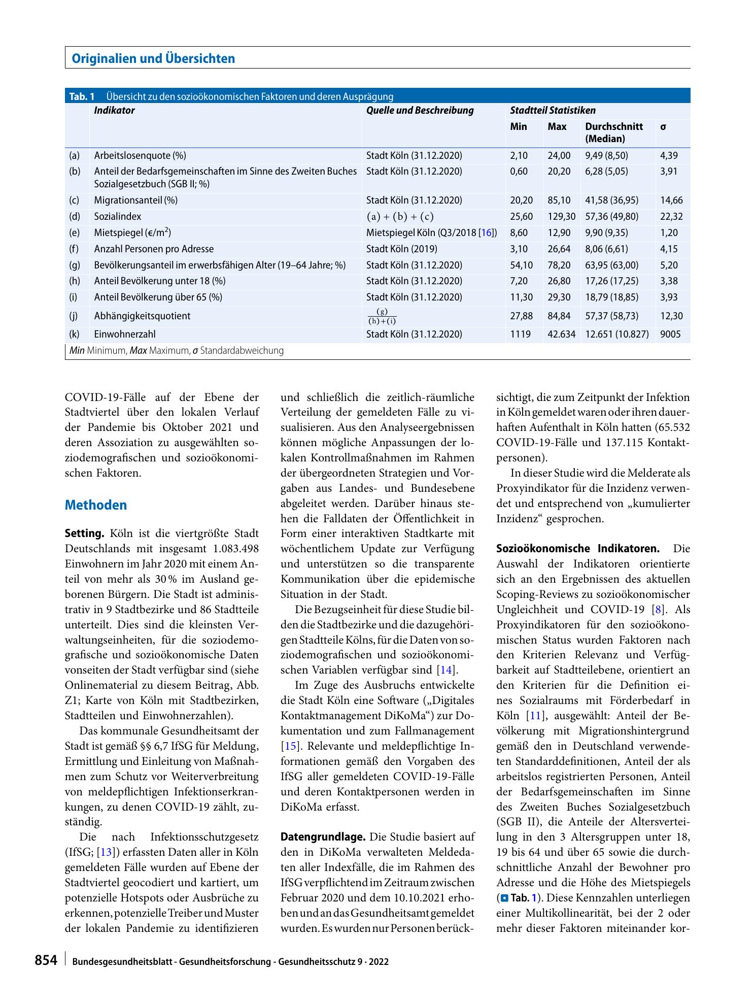 Vorschauseite 2: Die zeitlich-räumliche Verteilung von COVID-19 in Köln und beeinflussende soziale Faktoren im Zeitraum Februar 2020 bis Oktober 2021