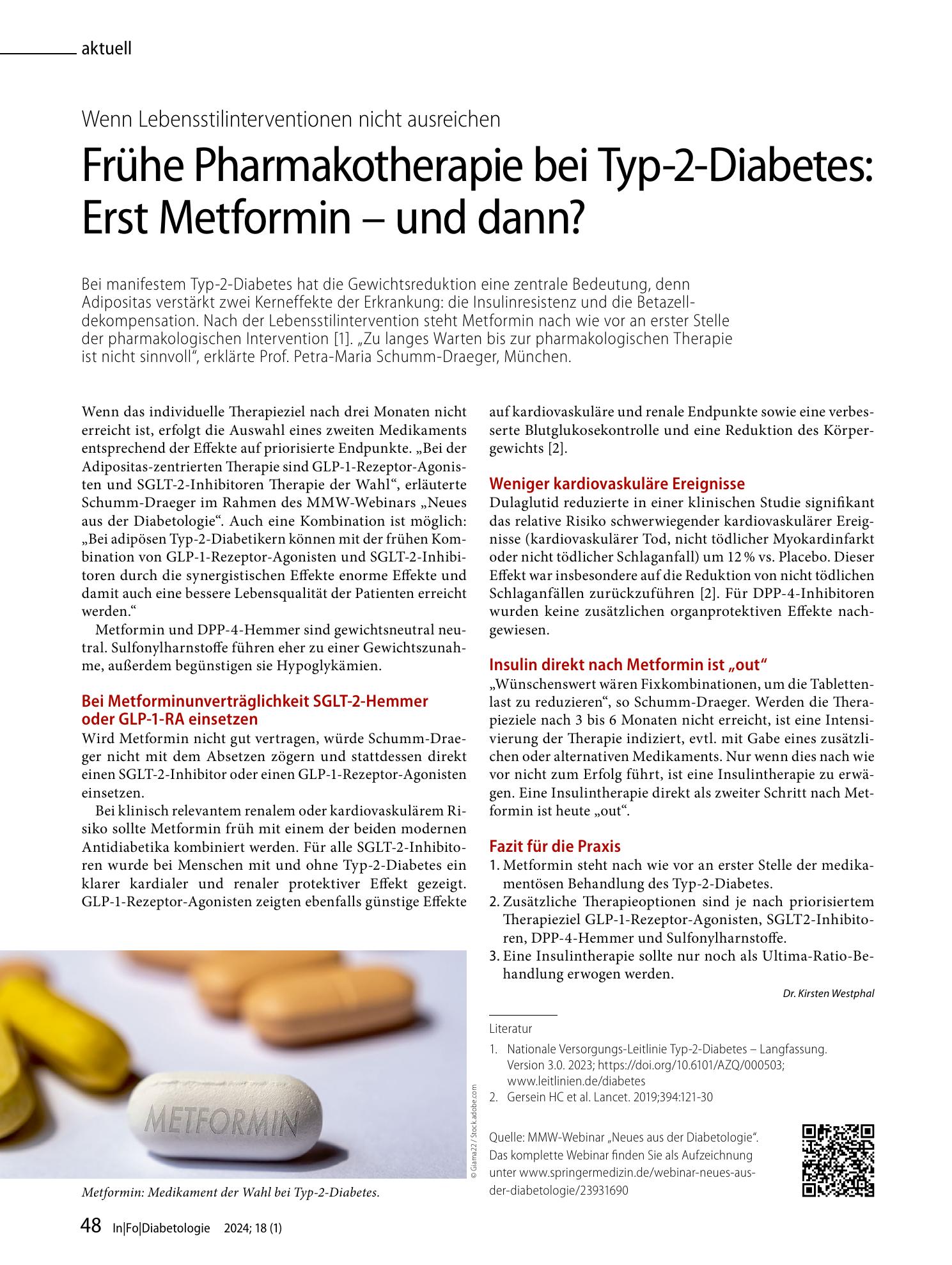 Vorschauseite 1: Frühe Pharmakotherapie bei Typ-2-Diabetes: Erst Metformin - und dann?