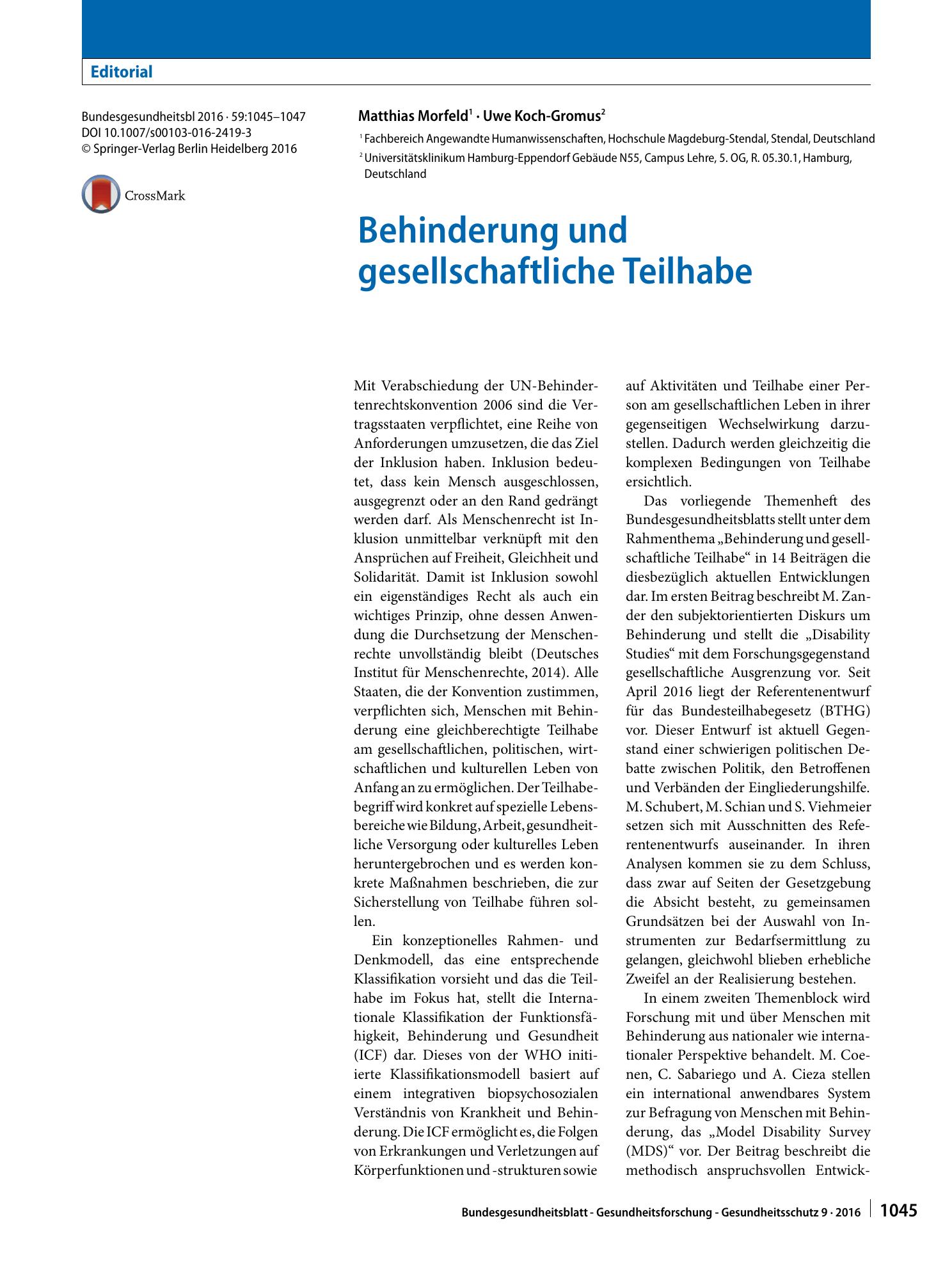Vorschauseite 1: Behinderung und gesellschaftliche Teilhabe