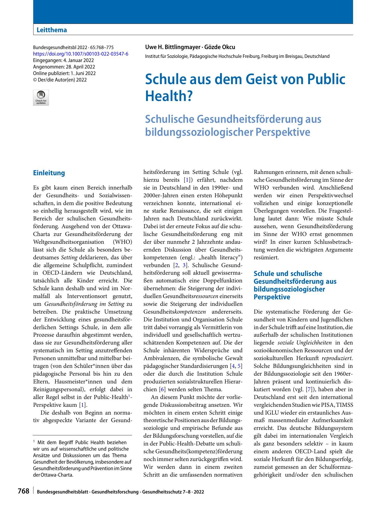 Vorschauseite 1: Schule aus dem Geist von Public Health?