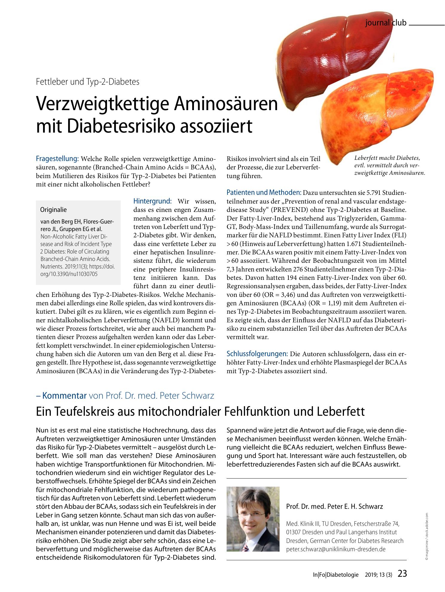 Vorschauseite 1: Verzweigtkettige Aminosäuren mit Diabetesrisiko assoziiert