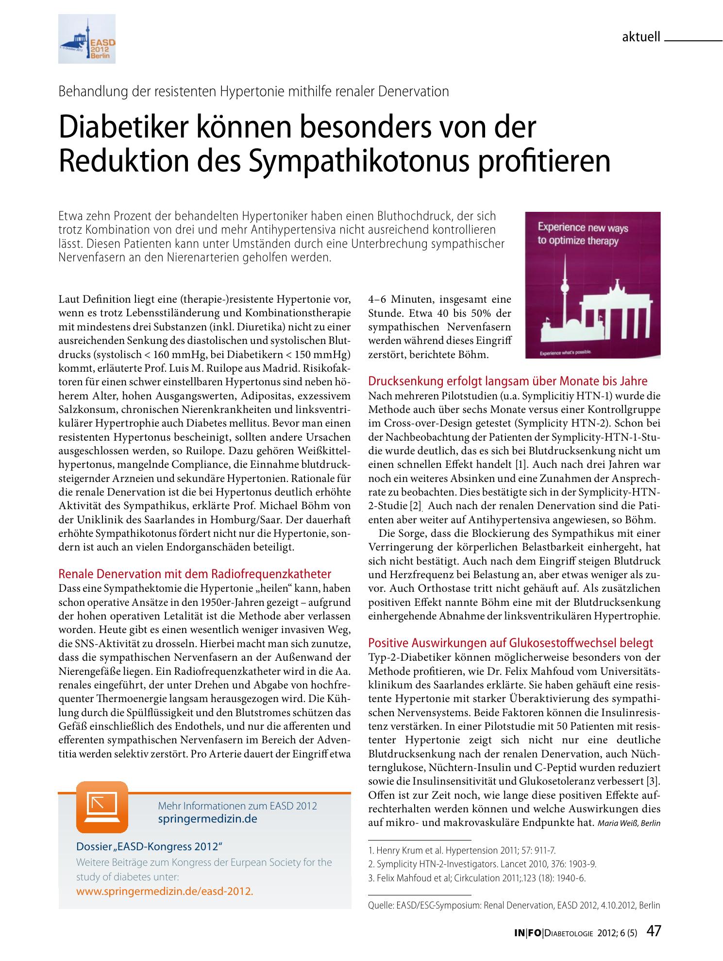 Vorschauseite 1: Diabetiker können besonders von der Reduktion des Sympathikotonus profitieren