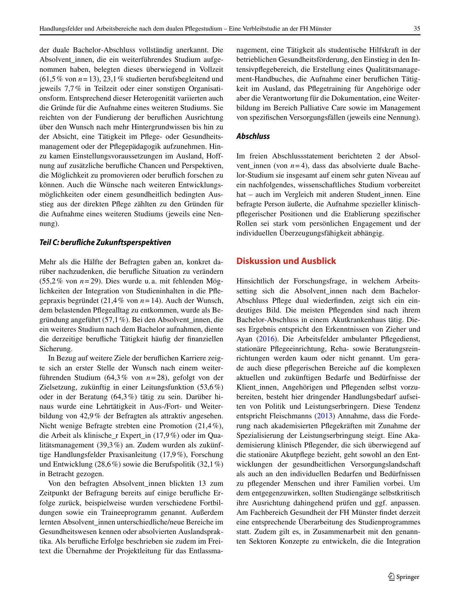Vorschauseite 6: Handlungsfelder und Arbeitsbereiche nach dem dualen Pflegestudium – Eine Verbleibstudie an der FH Münster