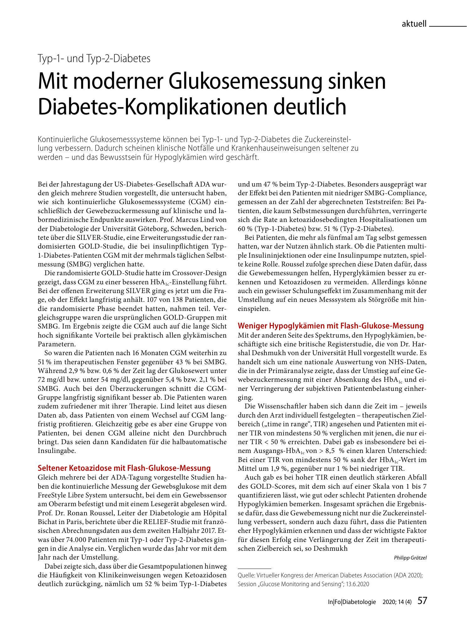Vorschauseite 1: Mit moderner Glukosemessung sinken Diabetes-Komplikationen deutlich