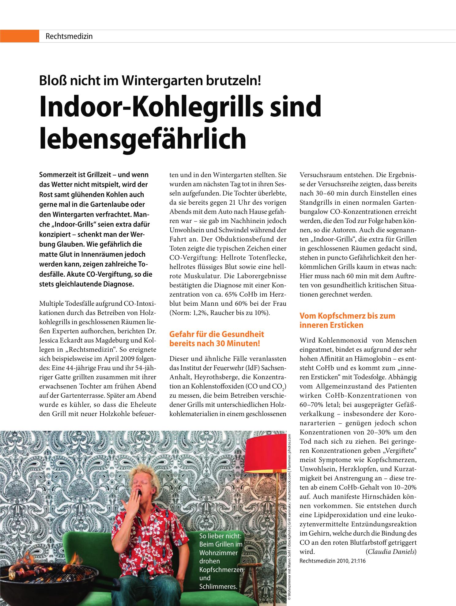 Vorschauseite 1: Indoor-Kohlegrills sind lebensgefährlich