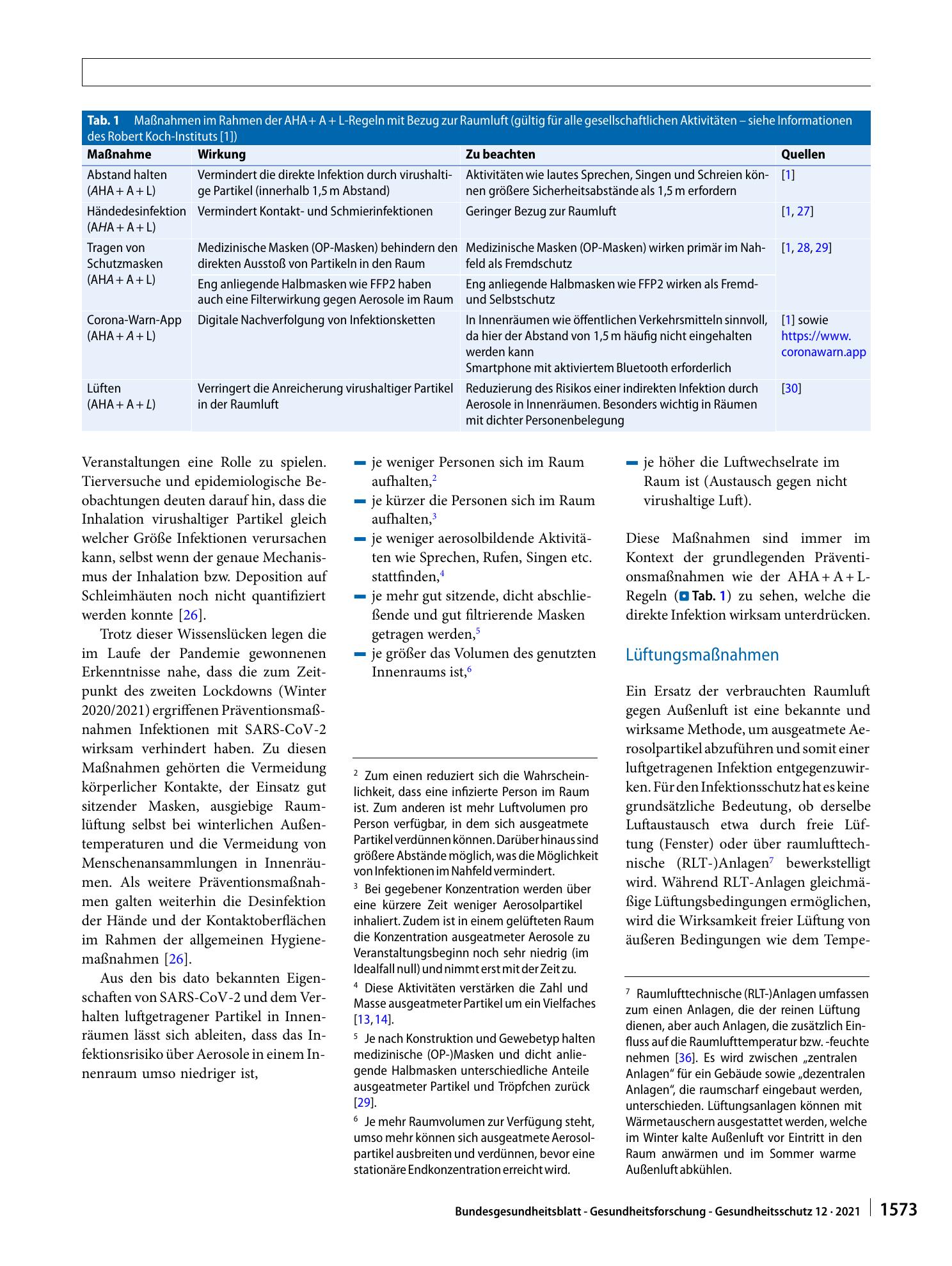 Vorschauseite 4: Lüftungskonzepte in Schulen zur Prävention einer Übertragung hochinfektiöser Viren (SARS-CoV‑2) über Aerosole in der Raumluft