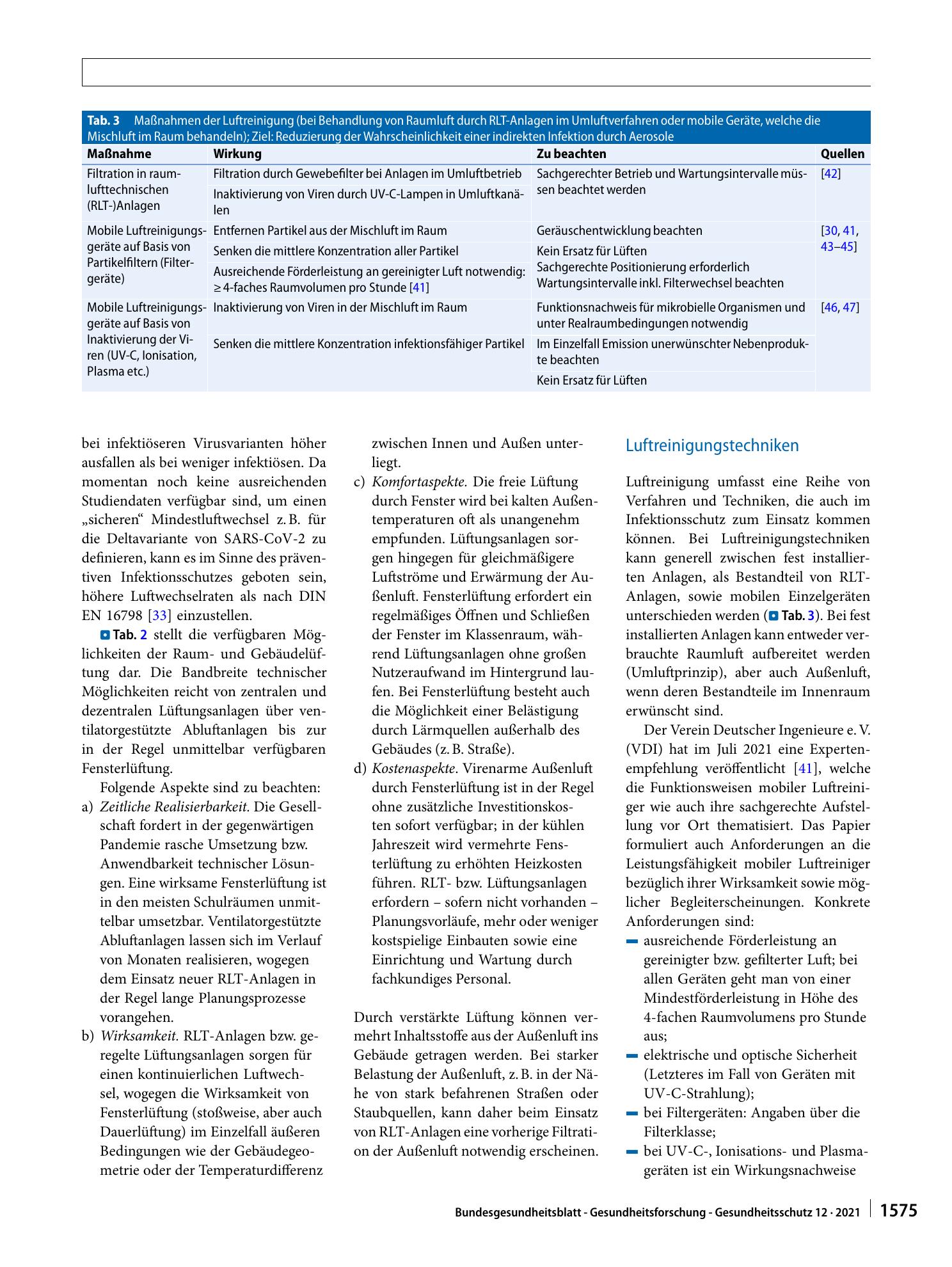 Vorschauseite 6: Lüftungskonzepte in Schulen zur Prävention einer Übertragung hochinfektiöser Viren (SARS-CoV‑2) über Aerosole in der Raumluft