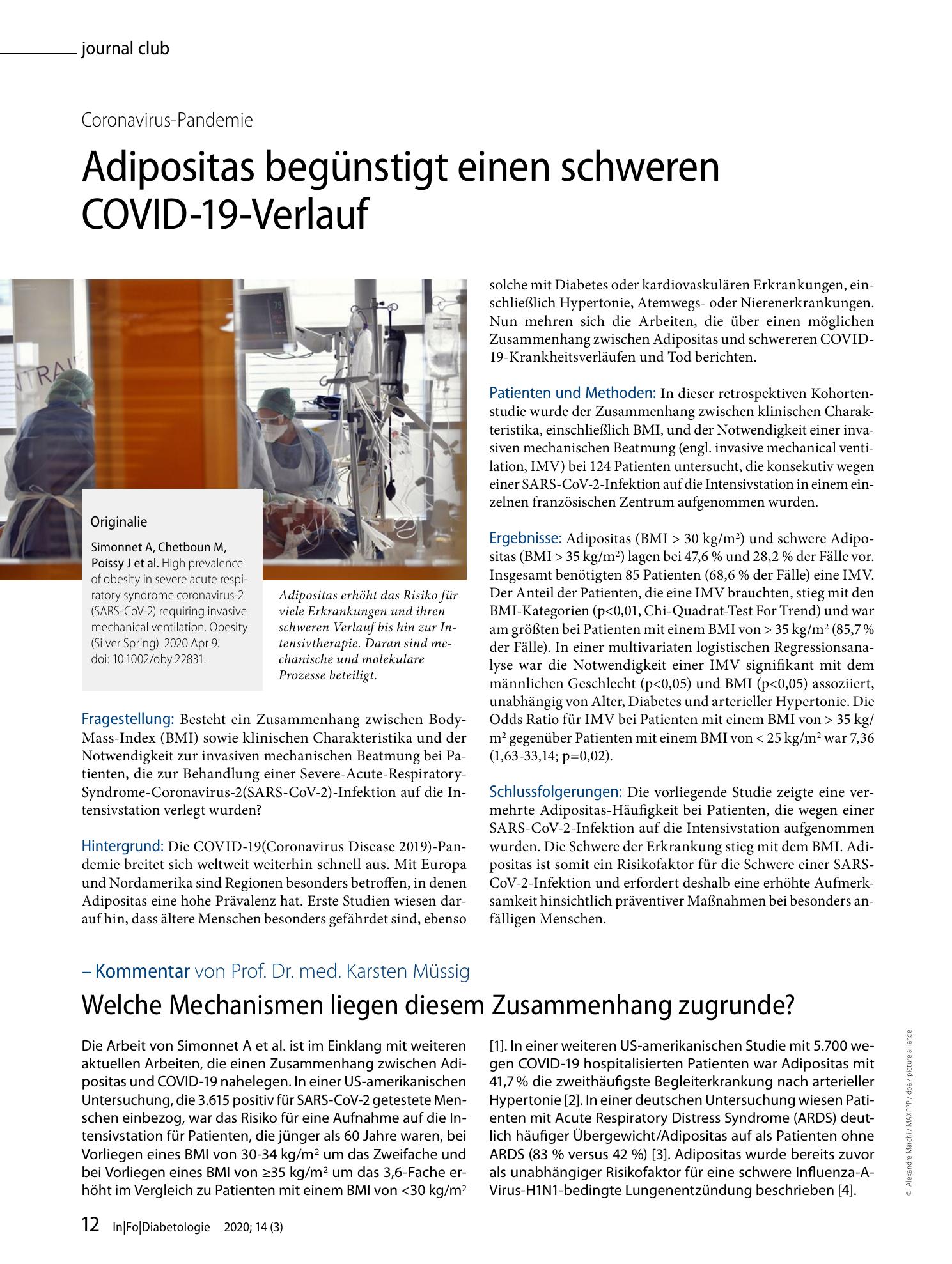 Vorschauseite 1: Adipositas begünstigt einen schweren COVID-19-Verlauf