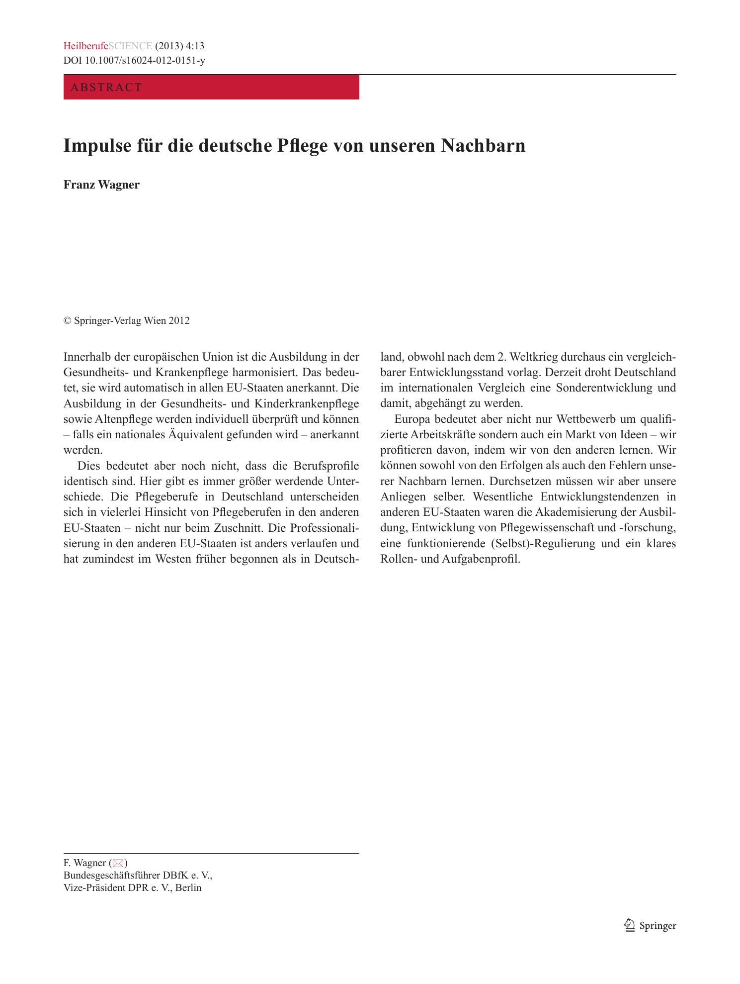 Vorschauseite 1: Impulse für die deutsche Pflege von unseren Nachbarn