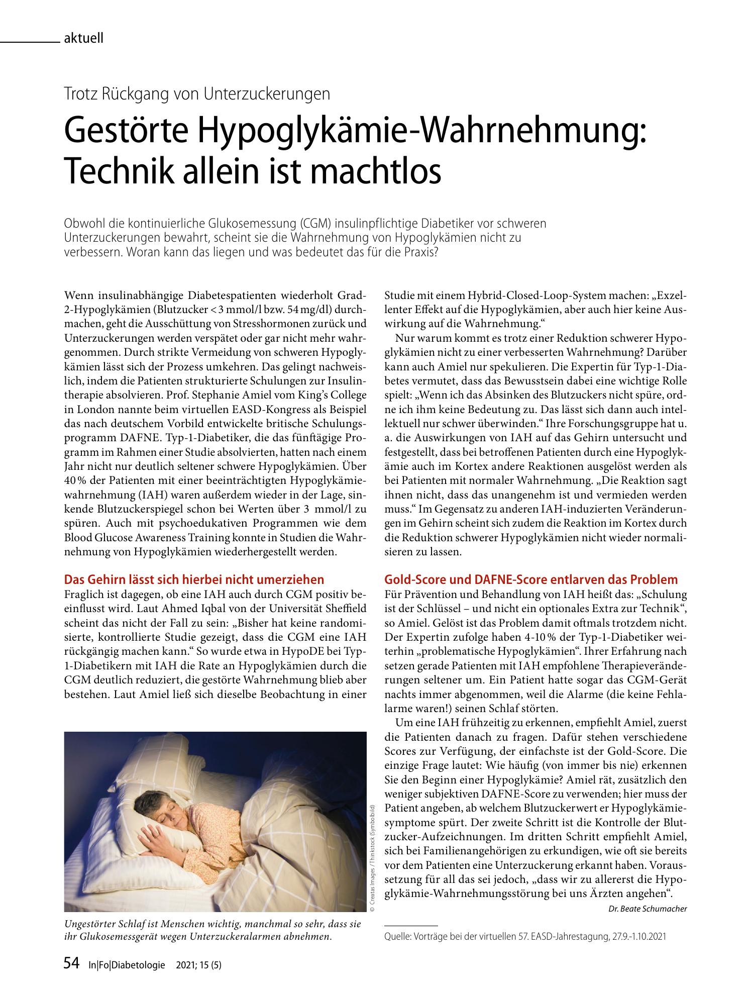 Vorschauseite 1: Gestörte Hypoglykämie-Wahrnehmung: Technik allein ist machtlos