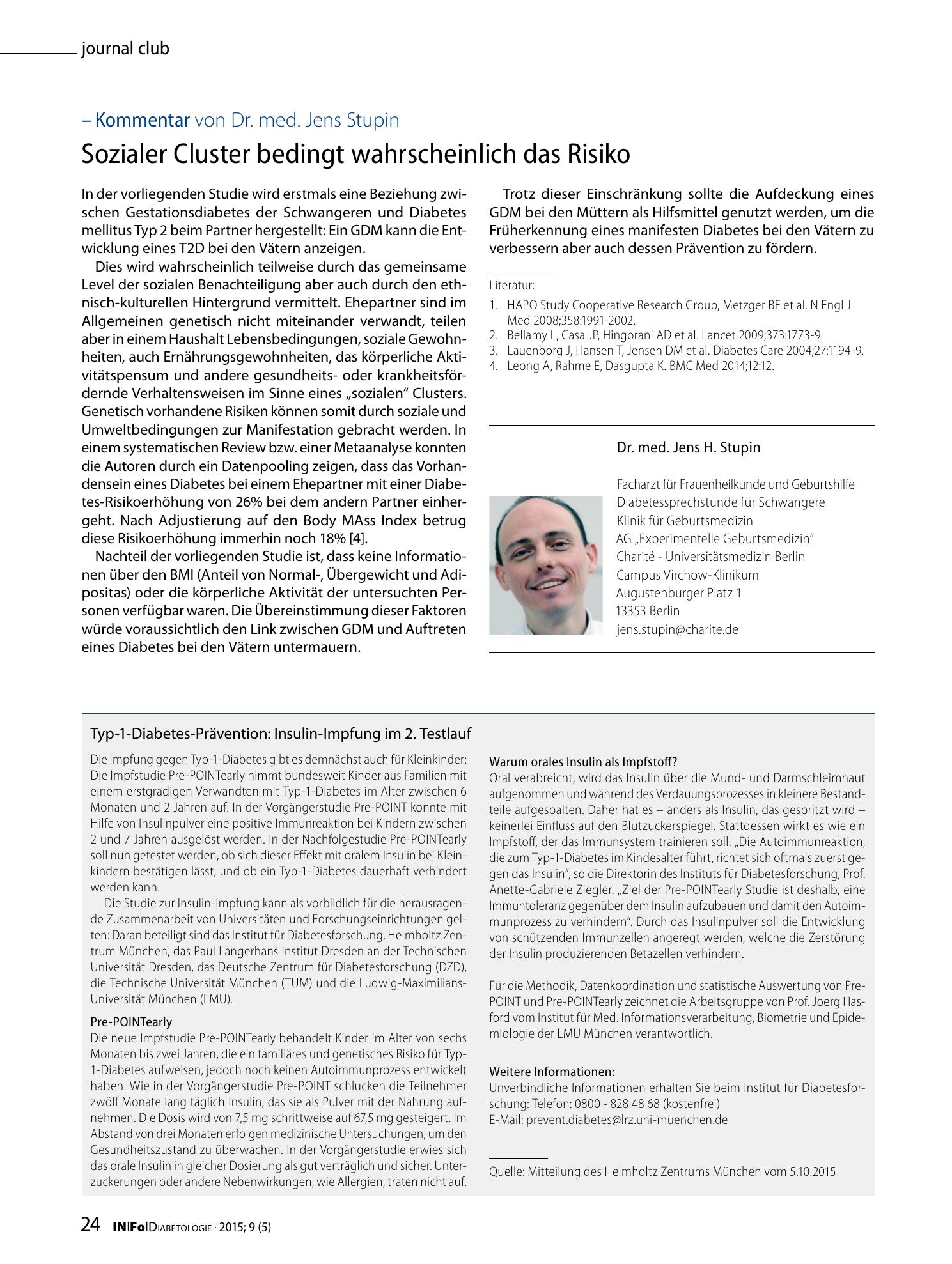 Vorschauseite 1: Typ-1-Diabetes-Prävention: Insulin-Impfung im 2. Testlauf