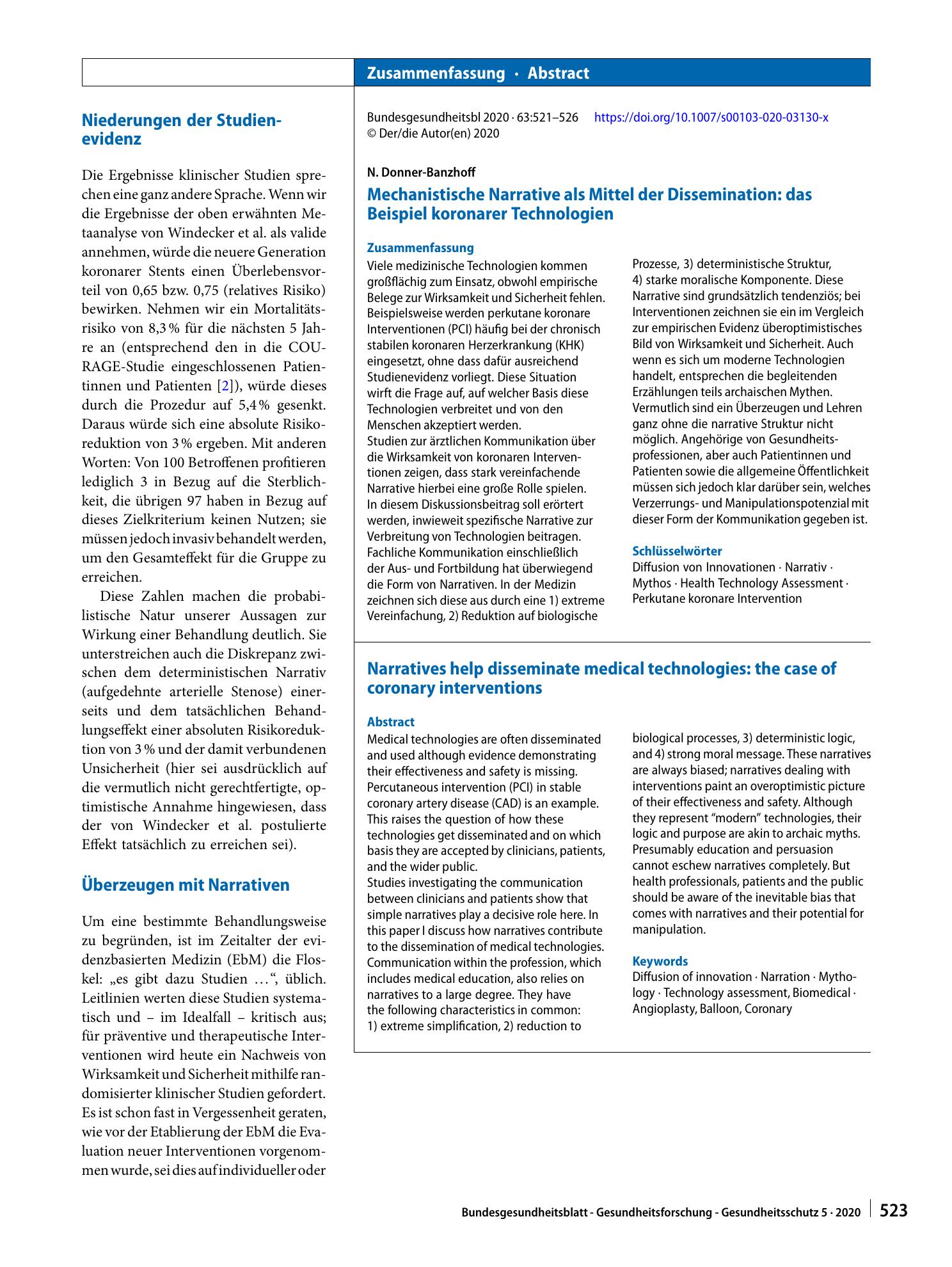 Vorschauseite 3: Mechanistische Narrative als Mittel der Dissemination: das Beispiel koronarer Technologien