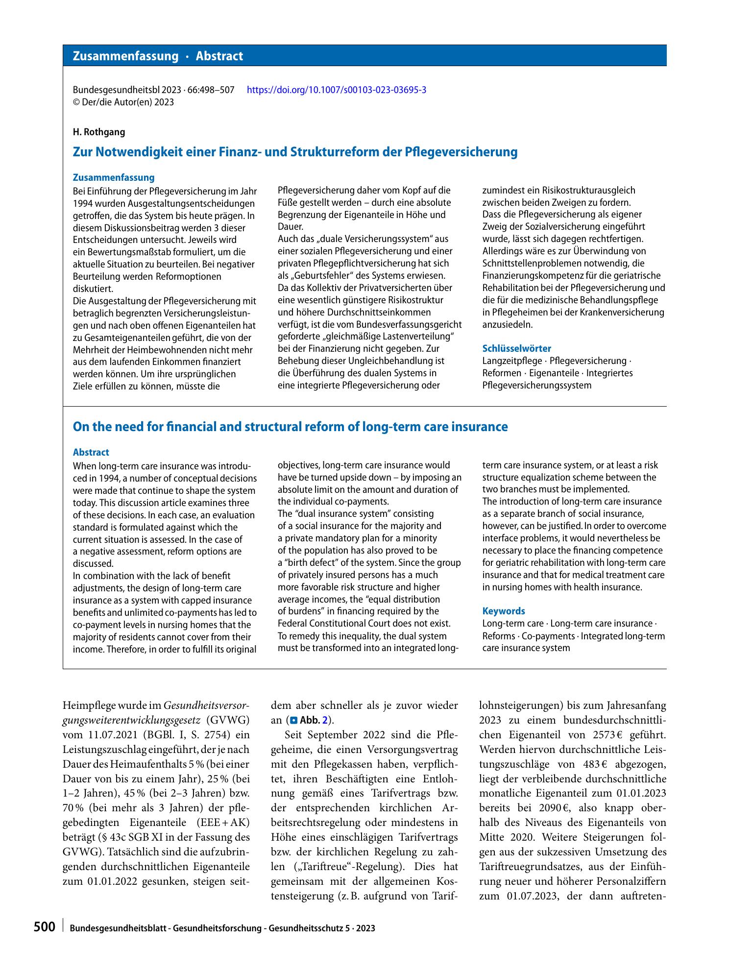 Vorschauseite 3: Zur Notwendigkeit einer Finanz- und Strukturreform der Pflegeversicherung