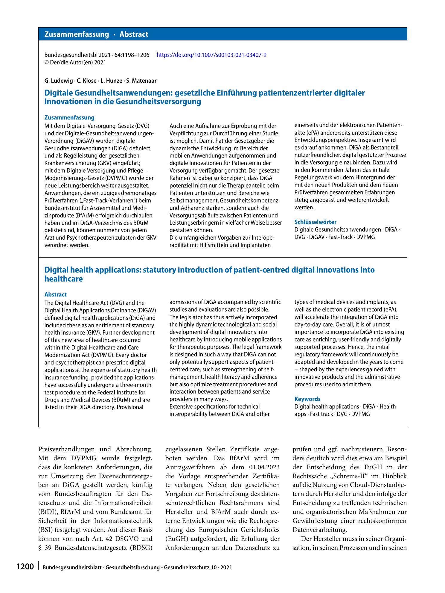 Vorschauseite 3: Digitale Gesundheitsanwendungen: gesetzliche Einführung patientenzentrierter digitaler Innovationen in die Gesundheitsversorgung