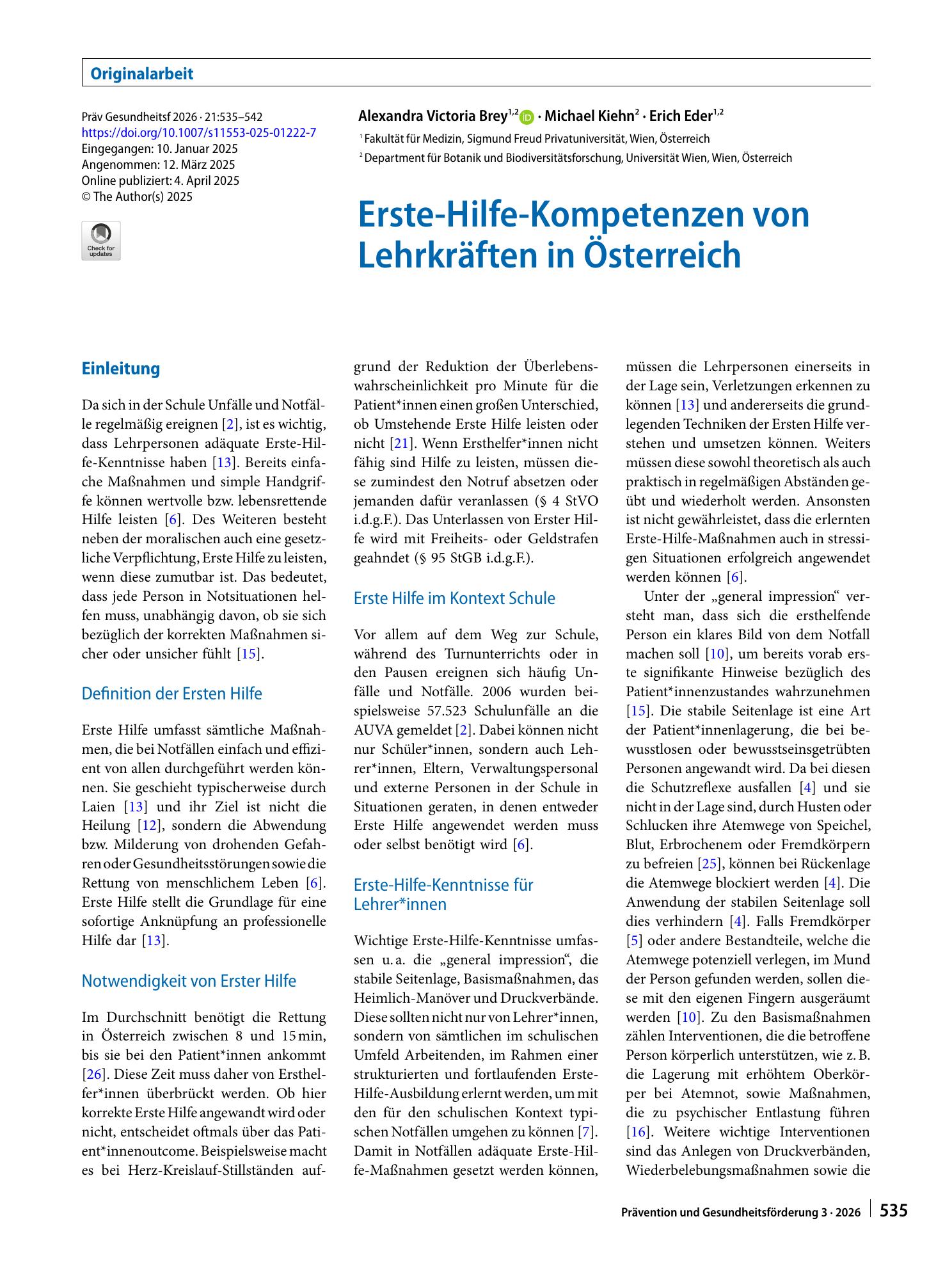 Vorschauseite 1: Erste-Hilfe-Kompetenzen von Lehrkräften in Österreich