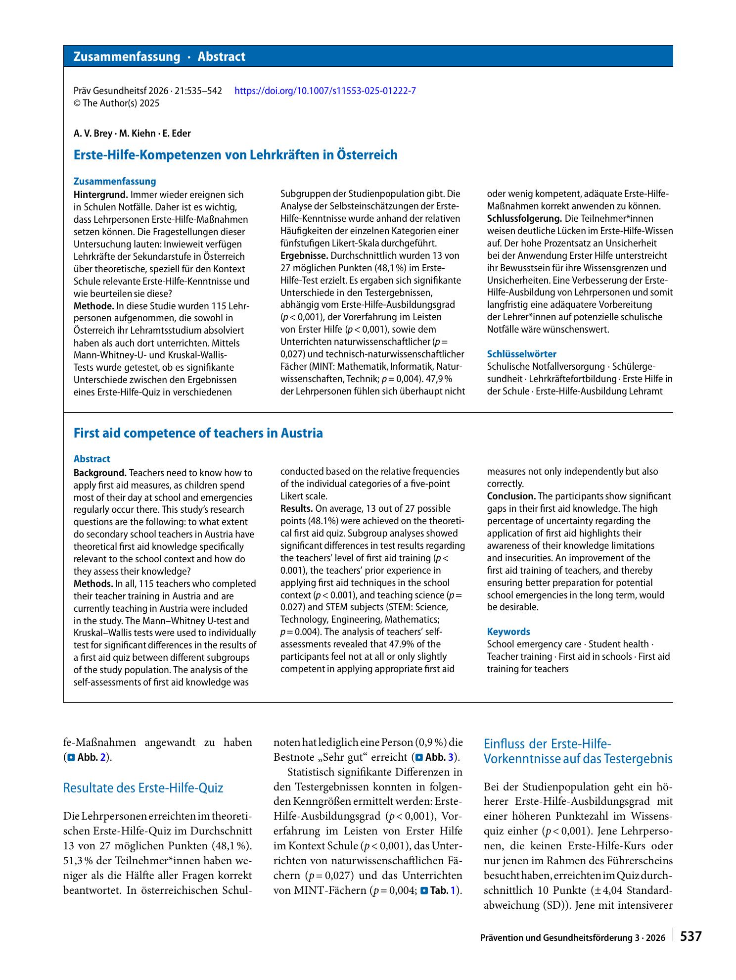 Vorschauseite 3: Erste-Hilfe-Kompetenzen von Lehrkräften in Österreich
