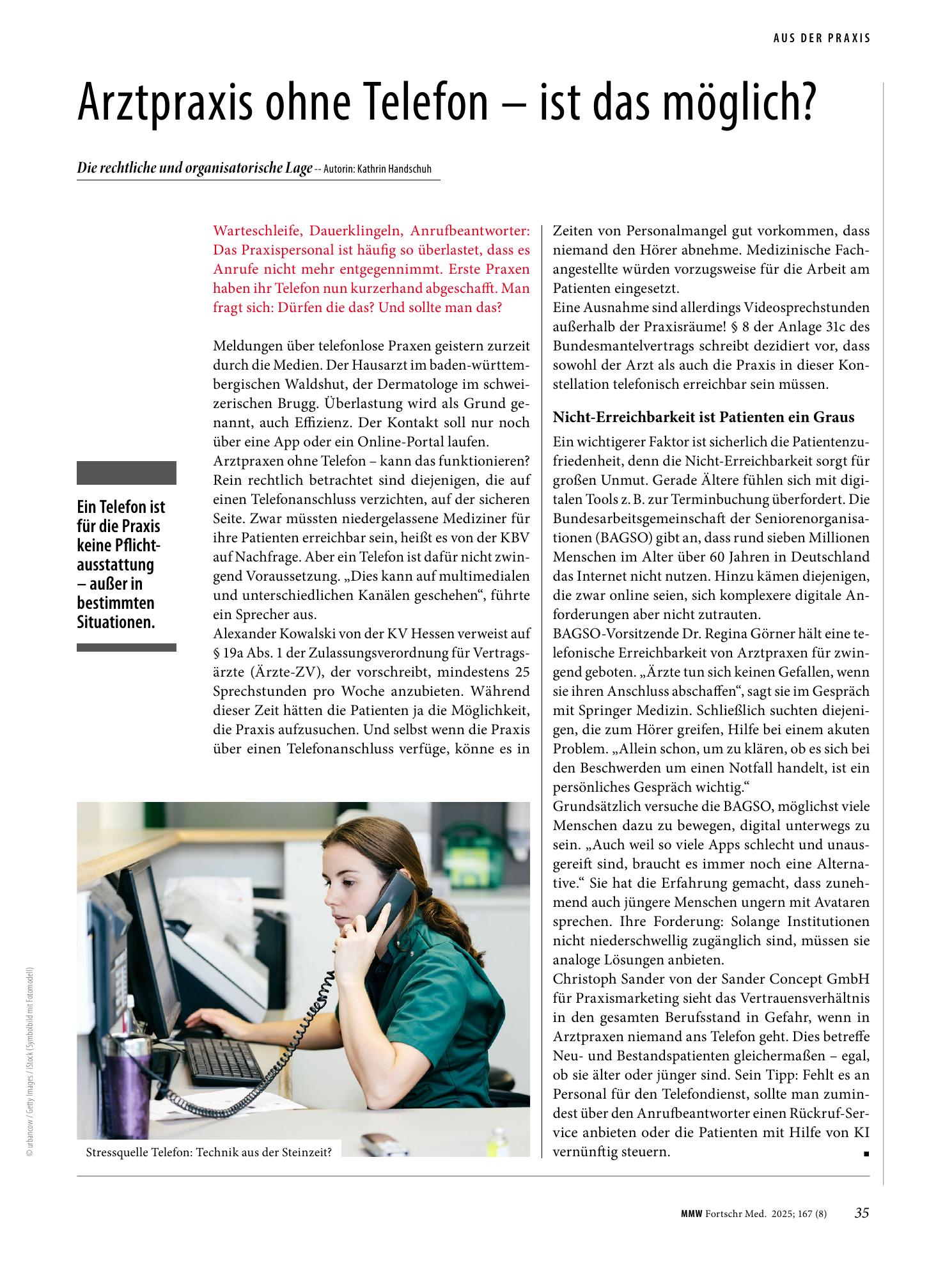 Vorschauseite 1: Arztpraxis ohne Telefon - ist das möglich?