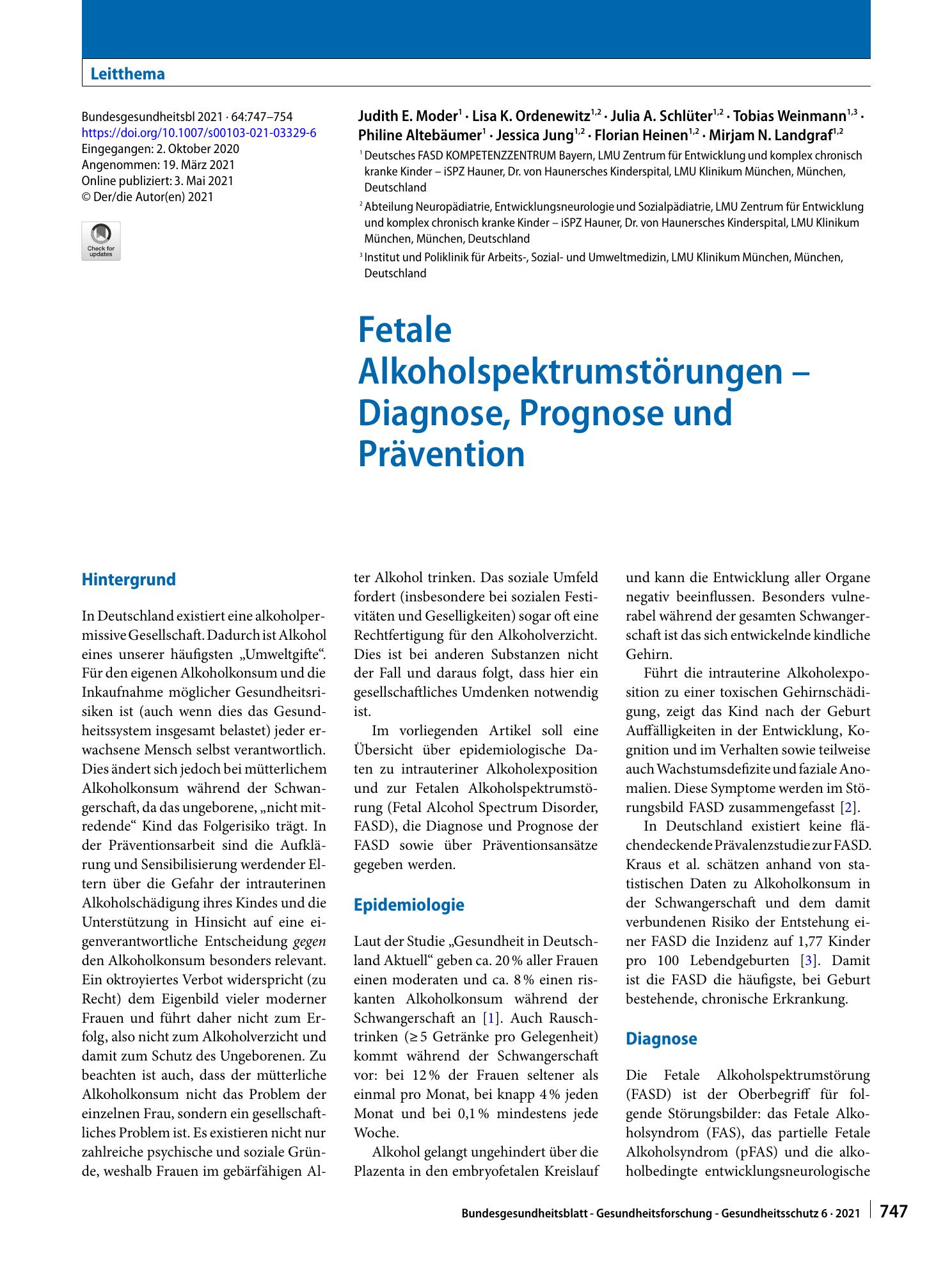 Vorschauseite 1: Fetale Alkoholspektrumstörungen – Diagnose, Prognose und Prävention