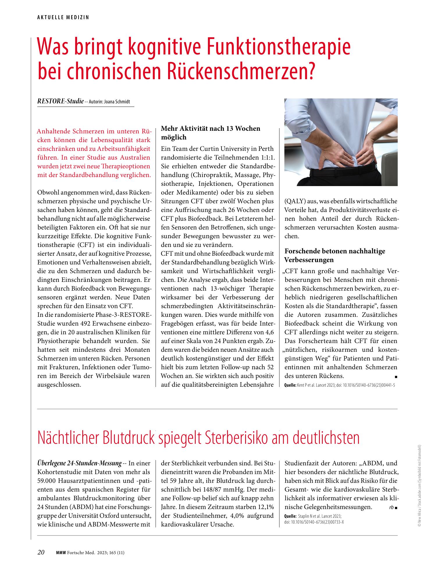 Vorschauseite 1: Was bringt kognitive Funktionstherapie bei chronischen Rückenschmerzen?