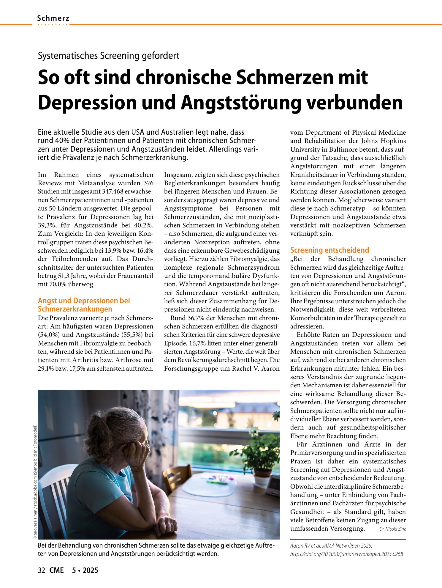 Vorschauseite 1: So oft sind chronische Schmerzen mit Depression und Angststörung verbunden