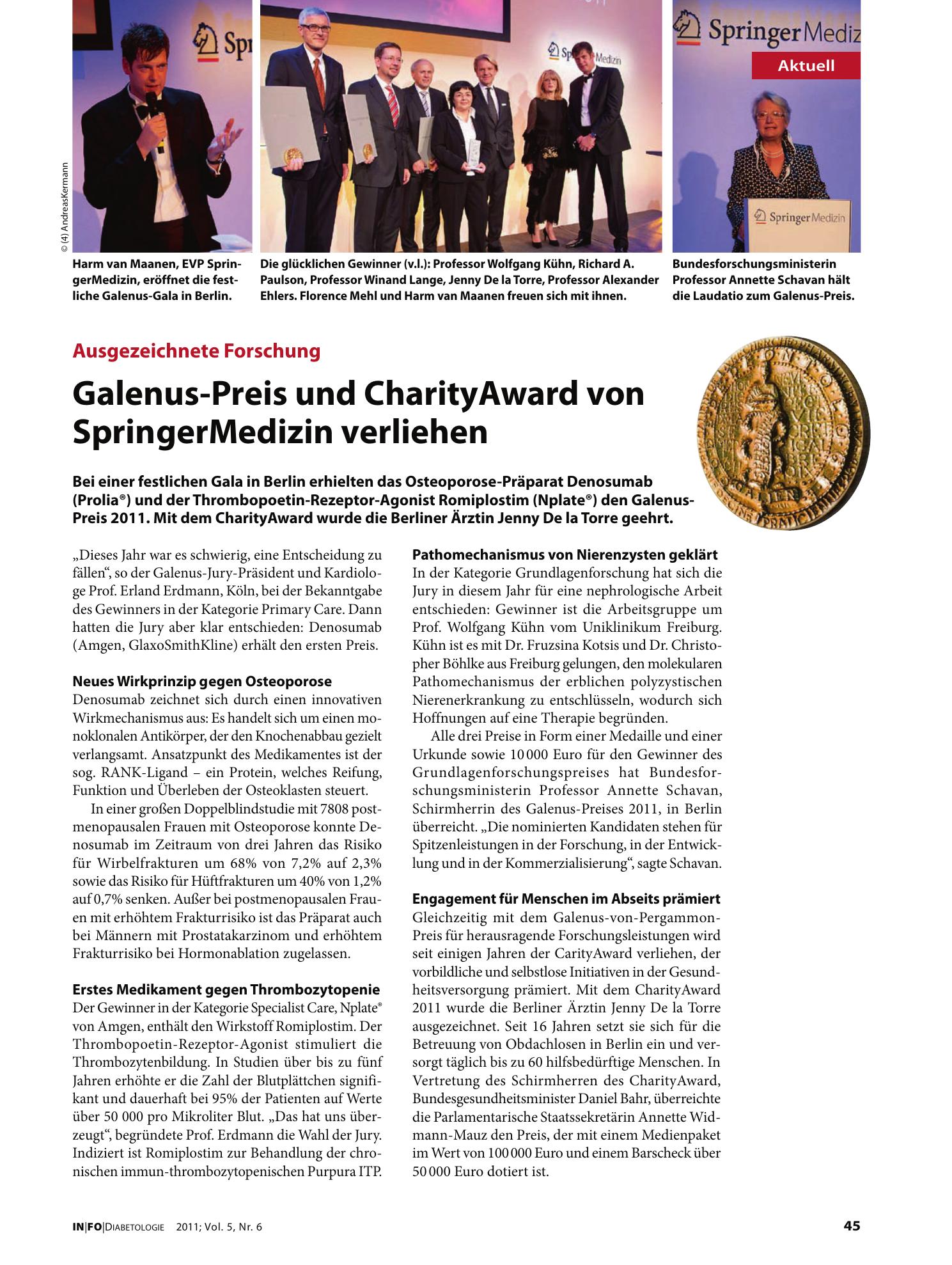 Vorschauseite 1: Galenus-Preis und CharityAward von SpringerMedizin verliehen
