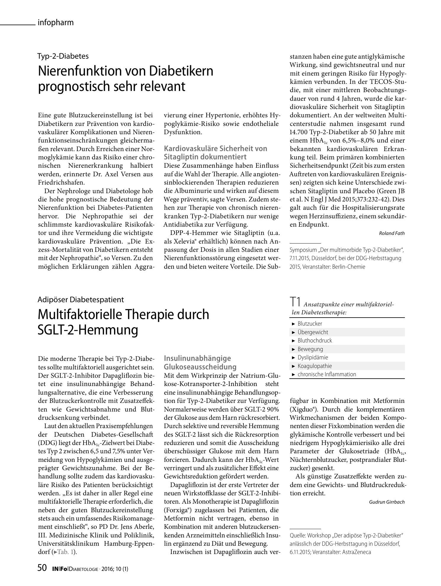 Vorschauseite 1: Nierenfunktion von Diabetikern prognostisch sehr relevant