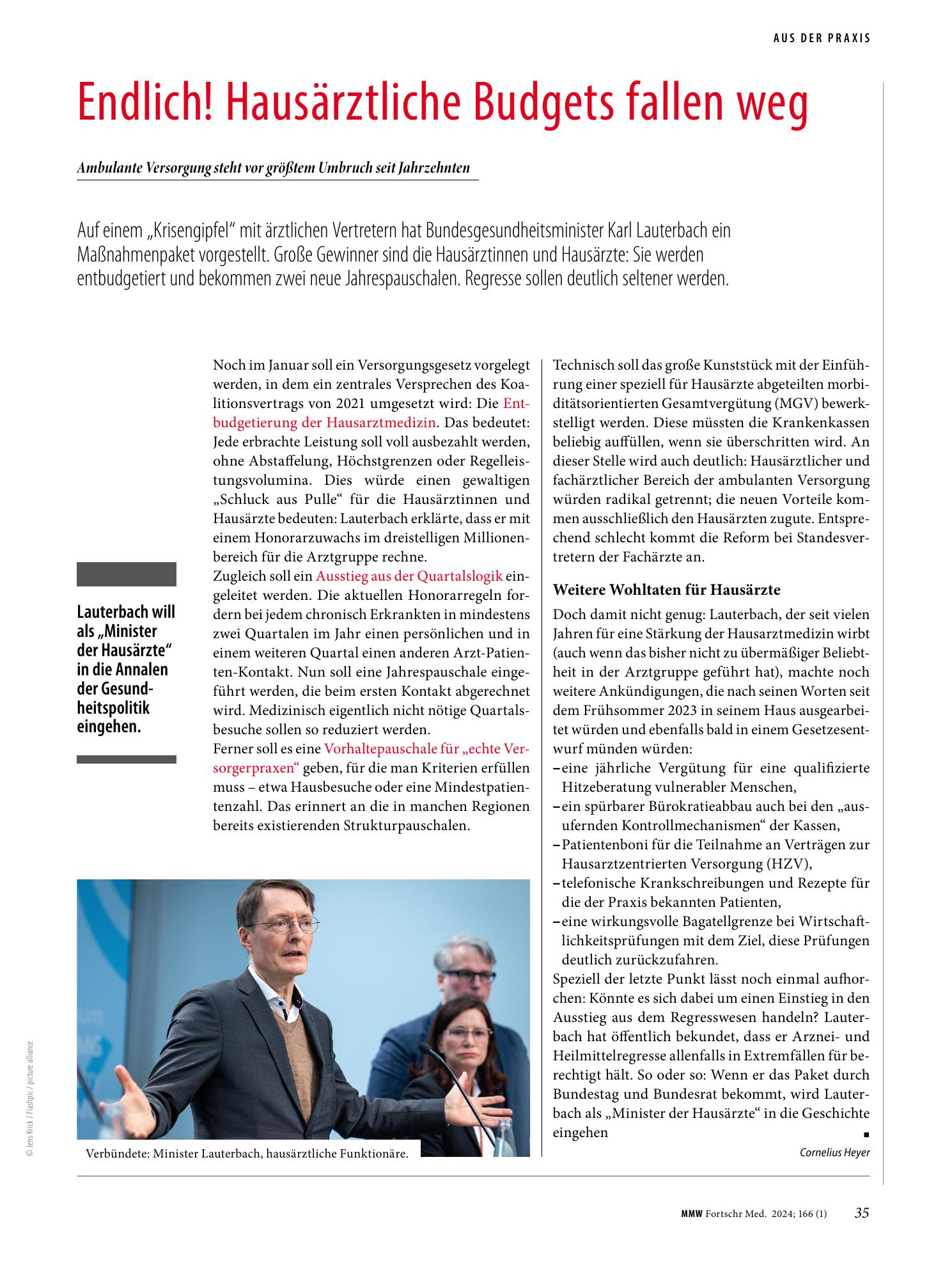 Vorschauseite 1: Endlich! Hausärztliche Budgets fallen weg