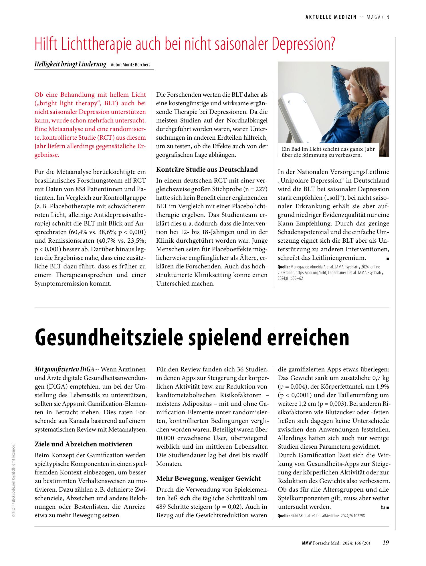 Vorschauseite 1: Hilft Lichttherapie auch bei nicht saisonaler Depression?