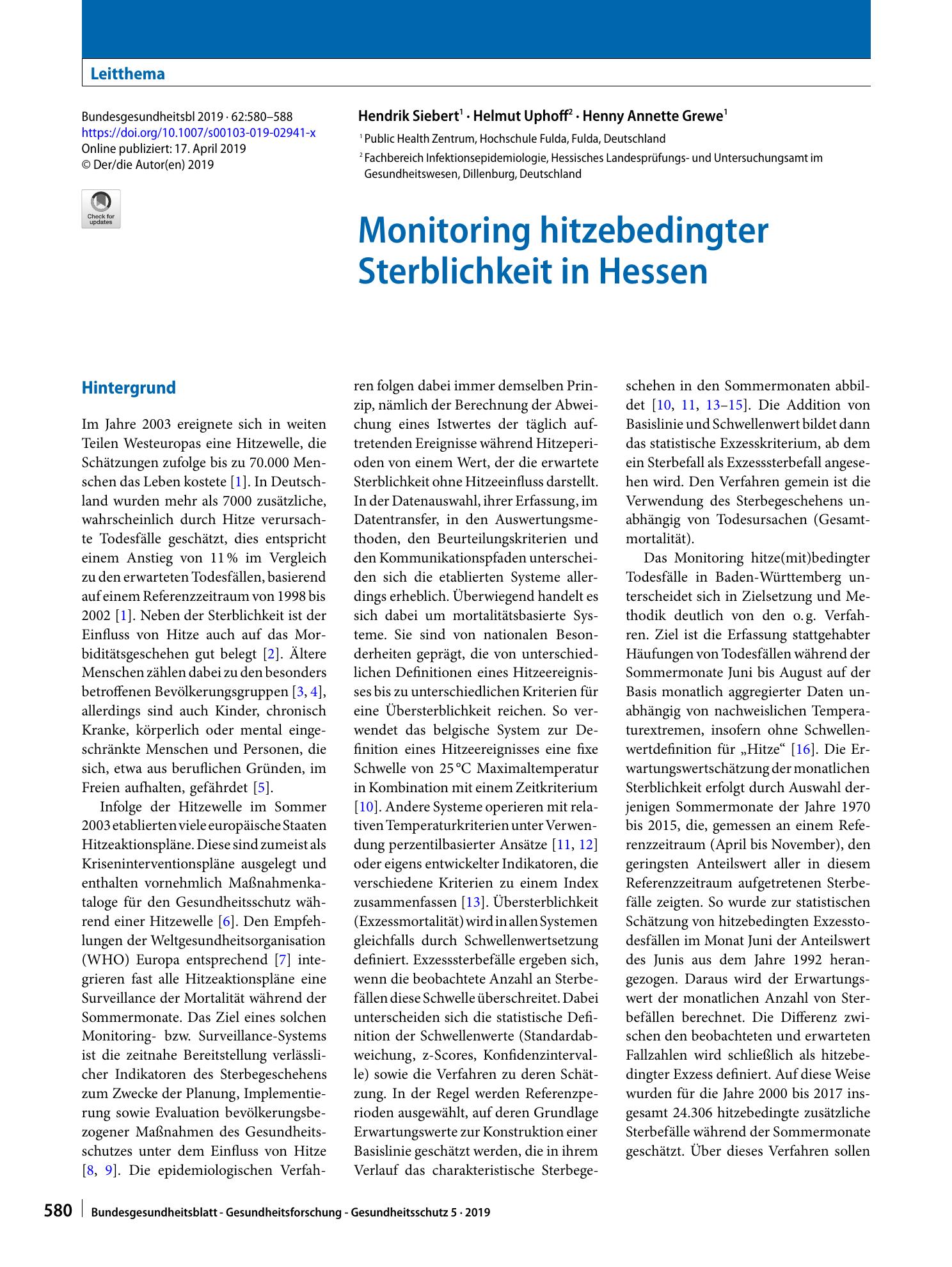 Vorschauseite 1: Monitoring hitzebedingter Sterblichkeit in Hessen