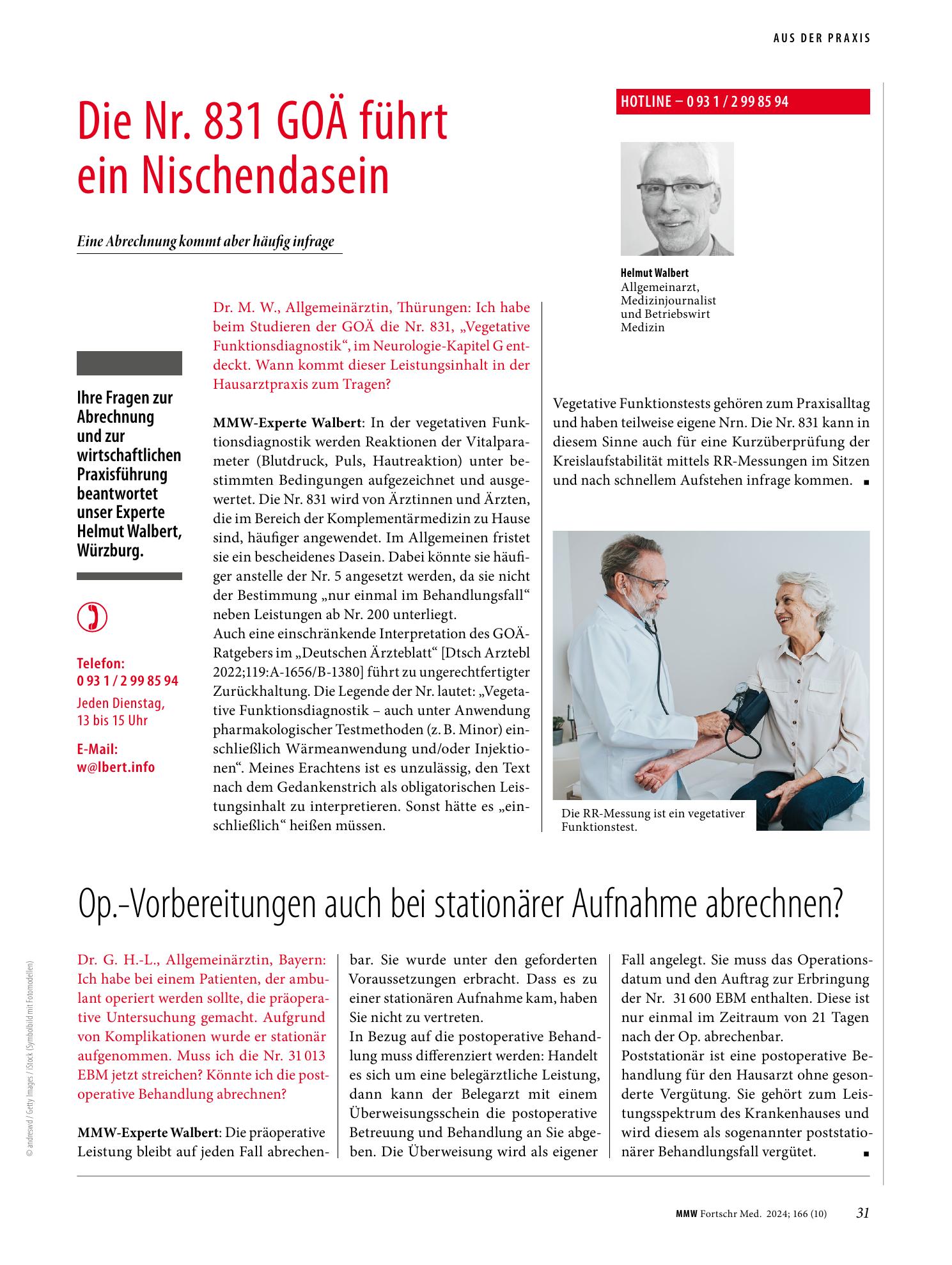 Vorschauseite 1: Die Nr. 831 GOÄ führt ein Nischendasein