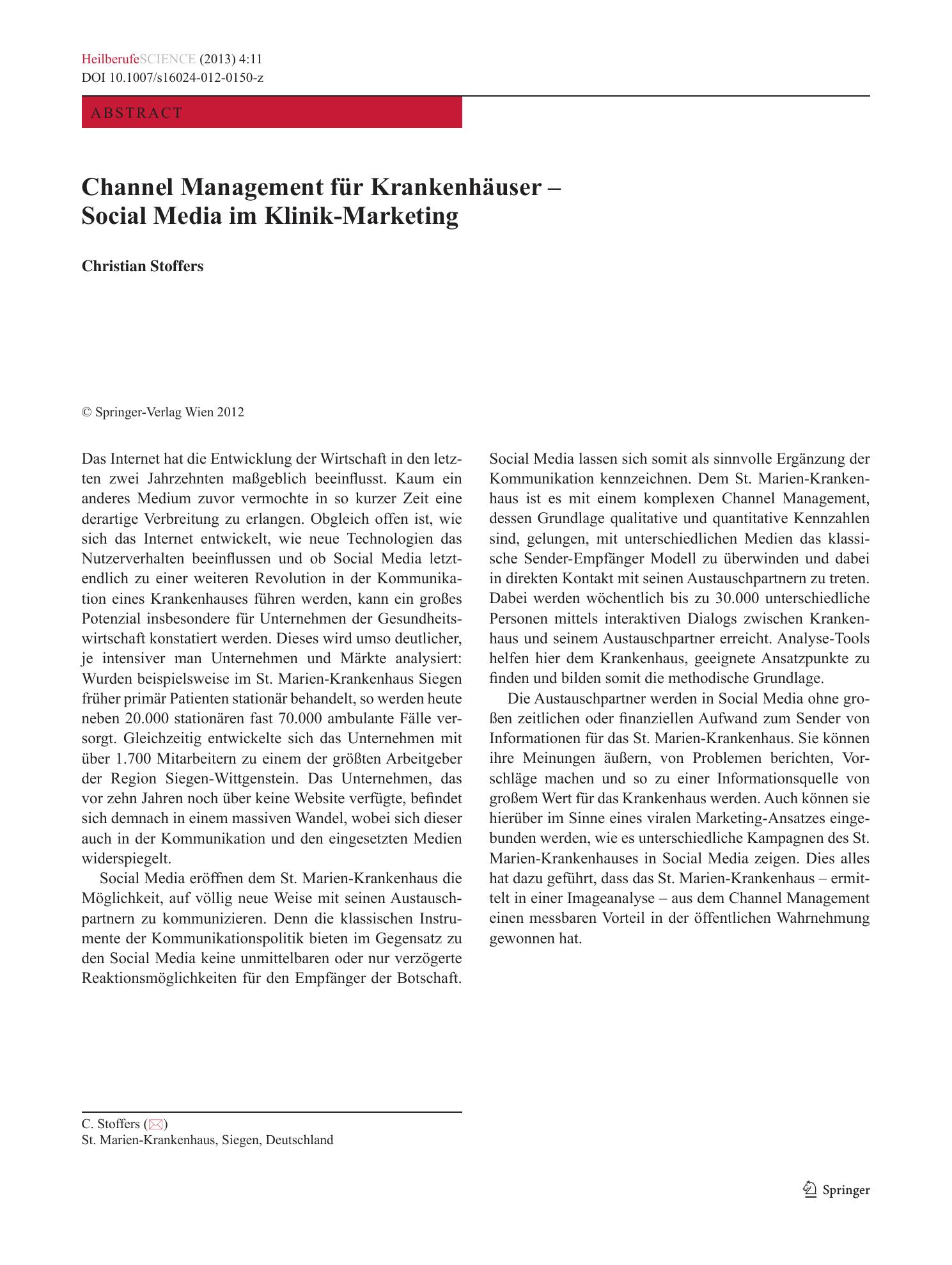 Vorschauseite 1: Channel Management für Krankenhäuser – Social Media im Klinik-Marketing