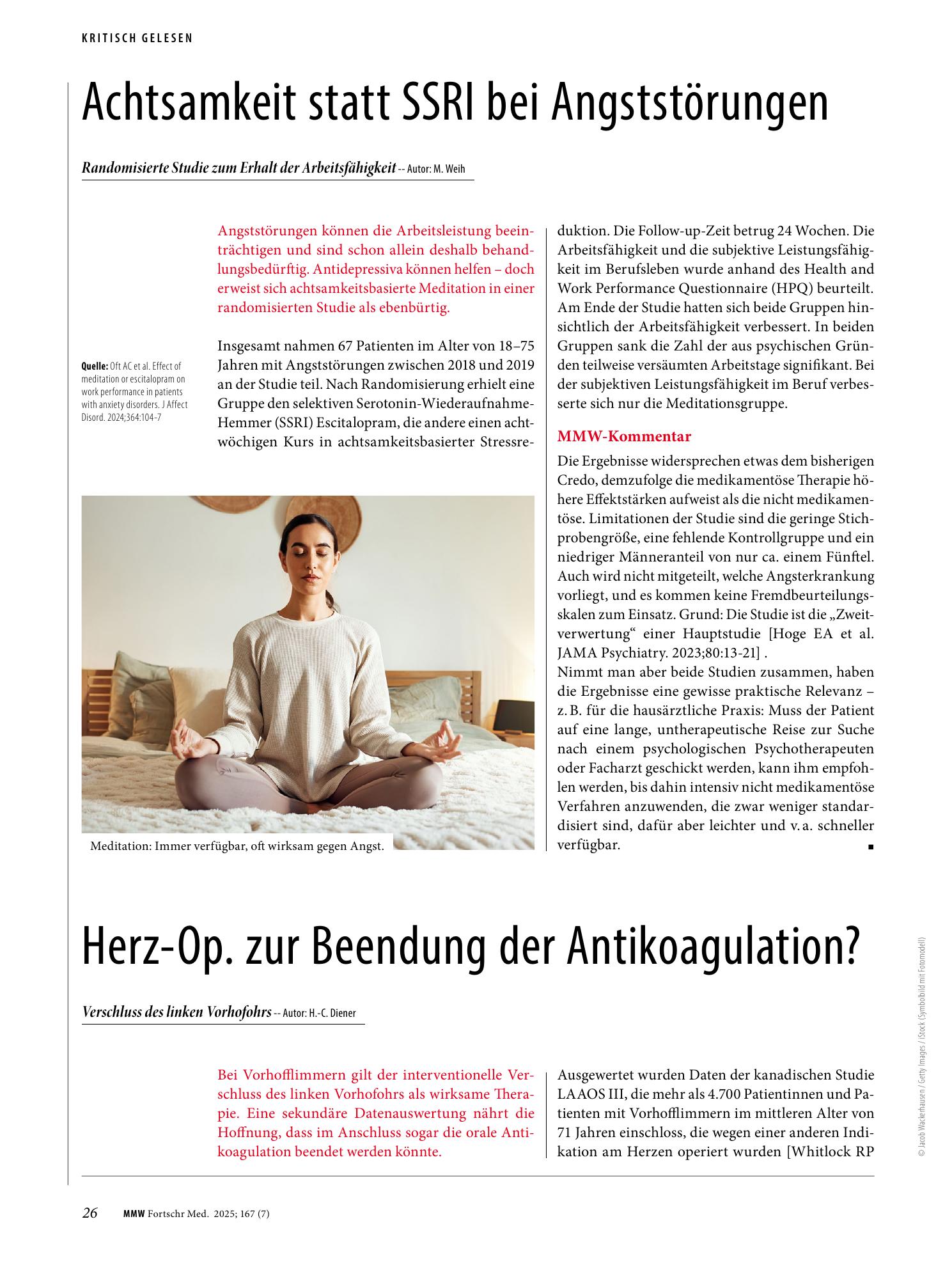 Vorschauseite 1: Achtsamkeit statt SSRI bei Angststörungen