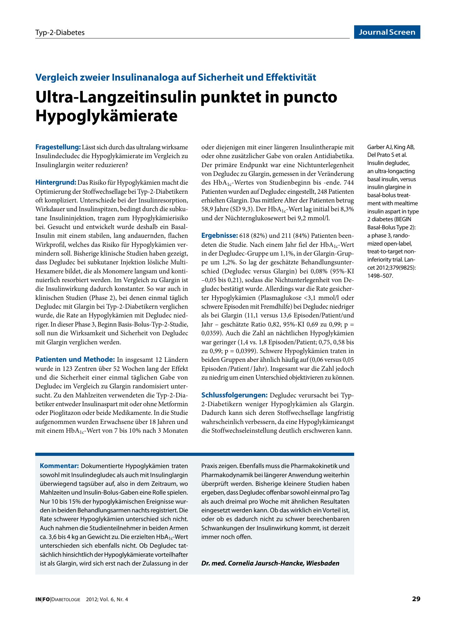 Vorschauseite 1: Ultra-Langzeitinsulin punktet in puncto Hypoglykämierate