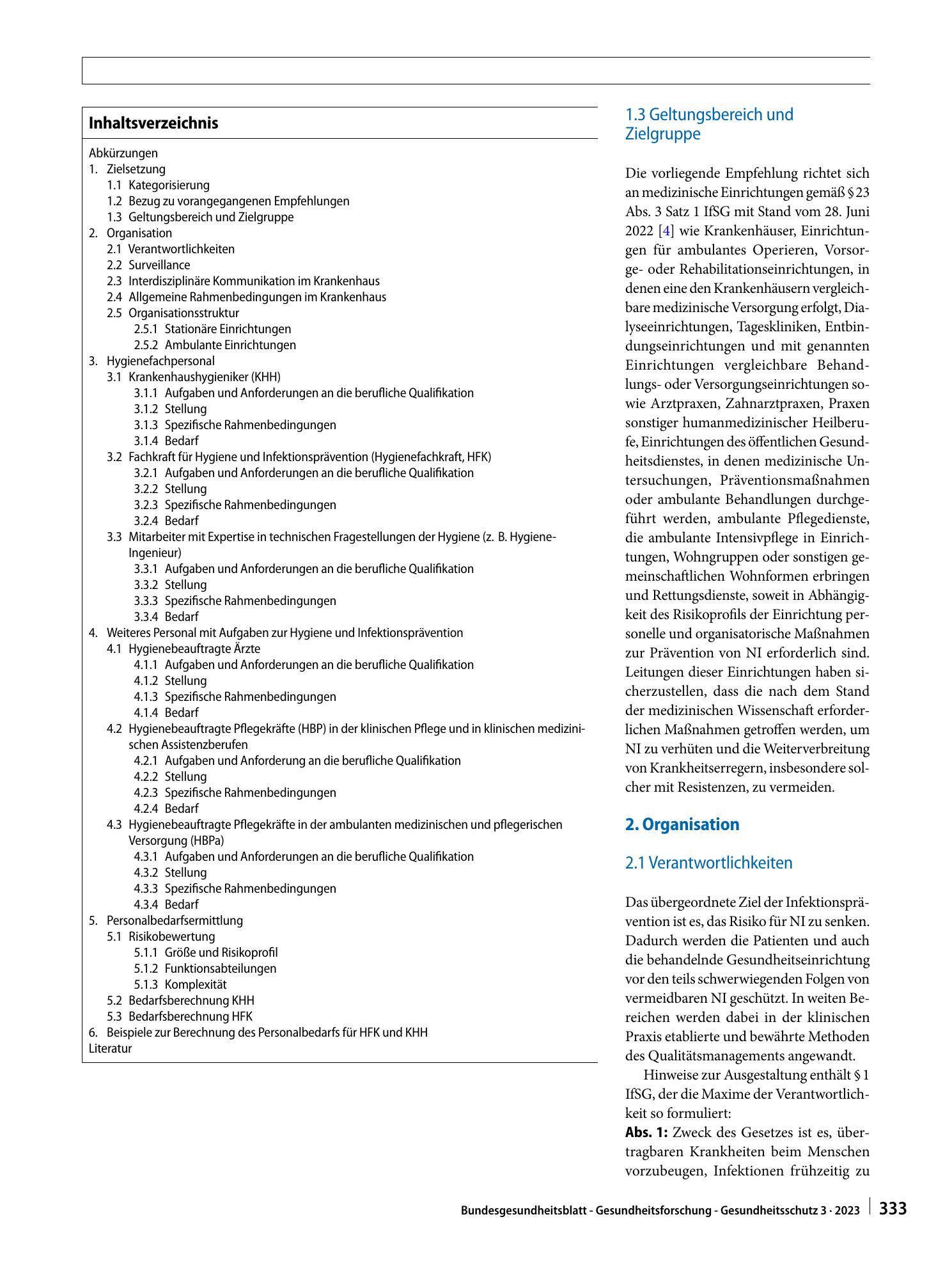 Vorschauseite 2: Personelle und organisatorische Voraussetzungen zur Prävention nosokomialer Infektionen