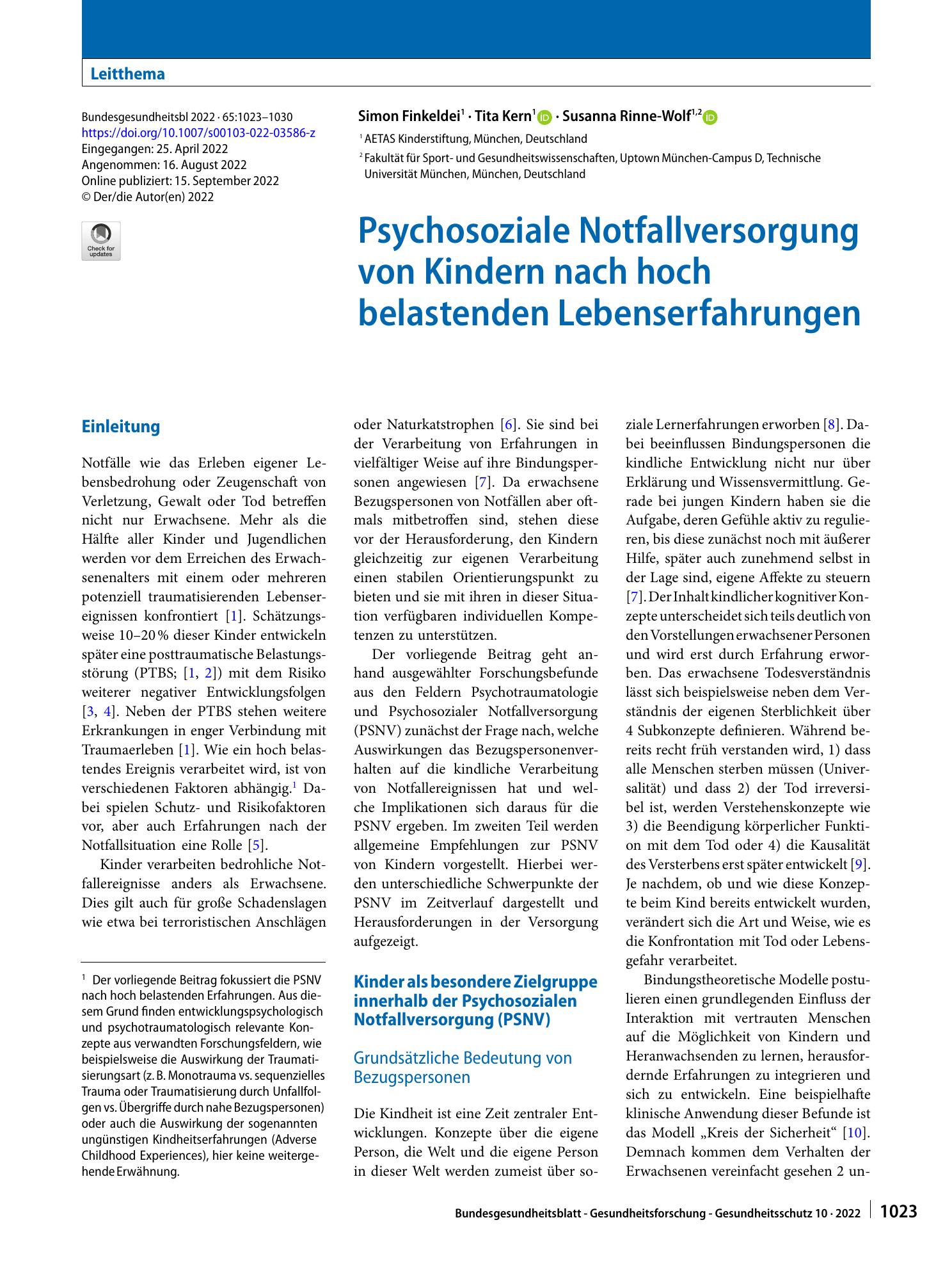 Vorschauseite 1: Psychosoziale Notfallversorgung von Kindern nach hoch belastenden Lebenserfahrungen