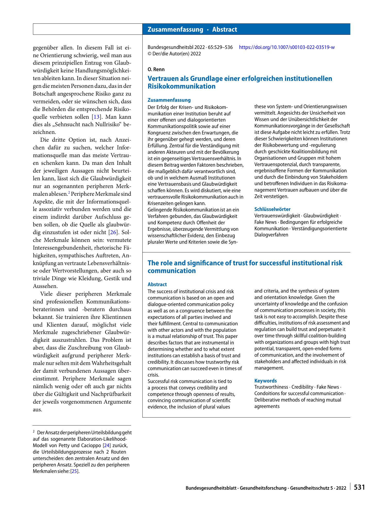Vorschauseite 3: Vertrauen als Grundlage einer erfolgreichen institutionellen Risikokommunikation