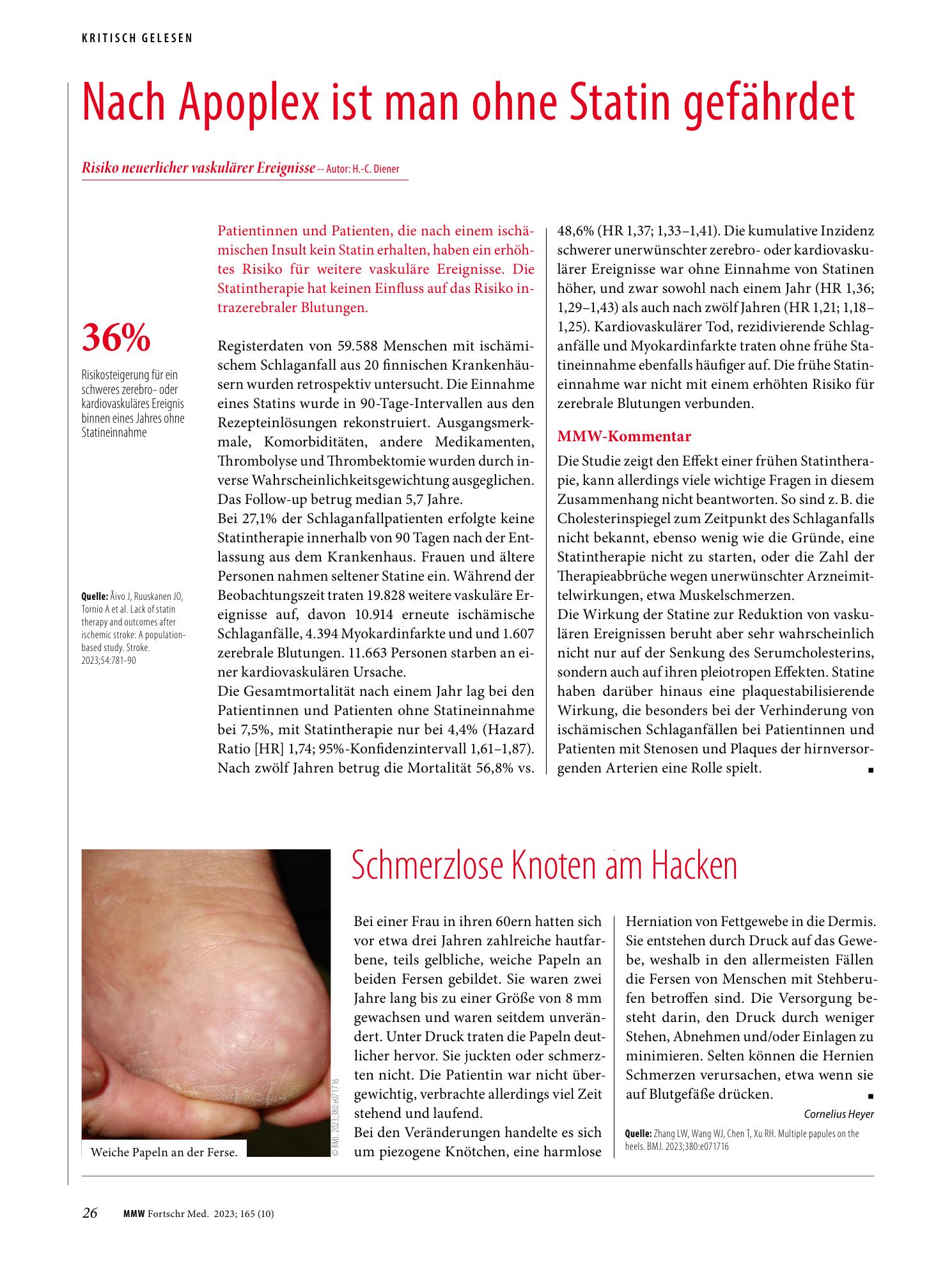 Vorschauseite 1: Nach Apoplex ist man ohne Statin gefährdet