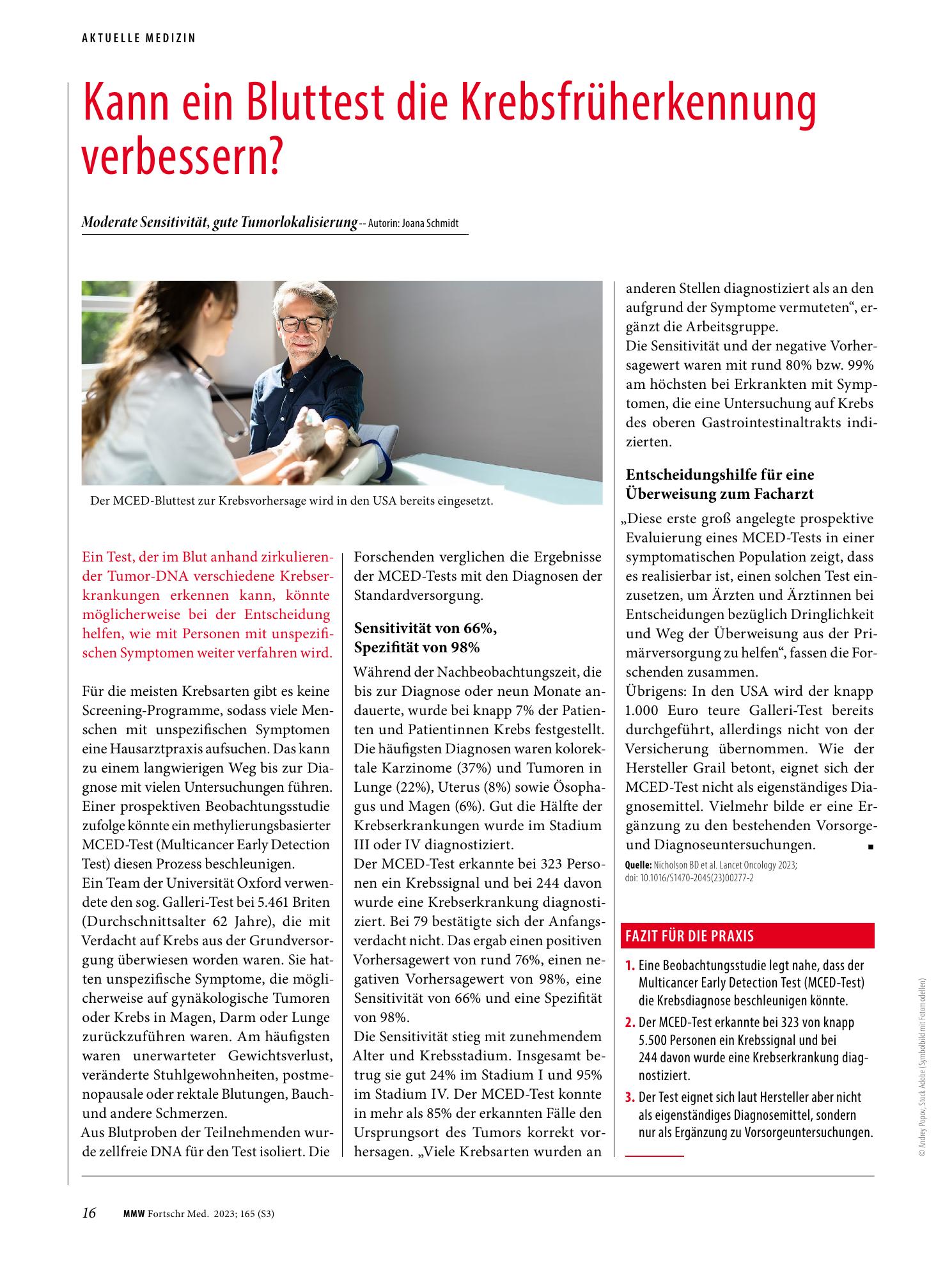 Vorschauseite 1: Kann ein Bluttest die Krebsfrüherkennung verbessern?