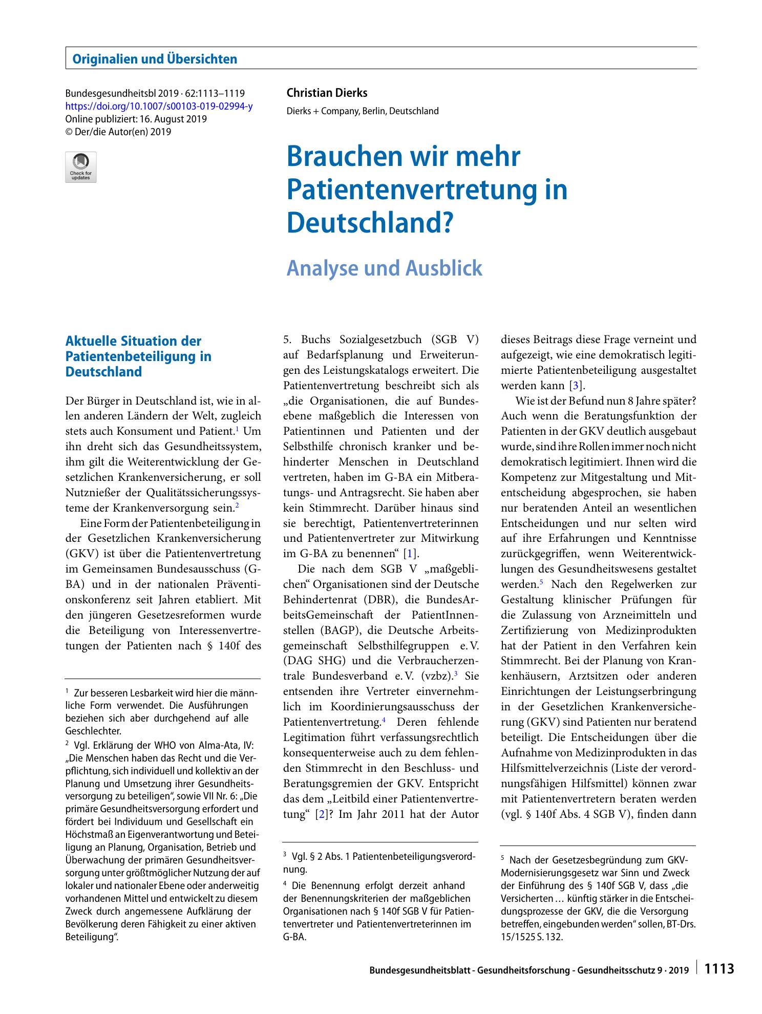 Vorschauseite 1: Brauchen wir mehr Patientenvertretung in Deutschland?