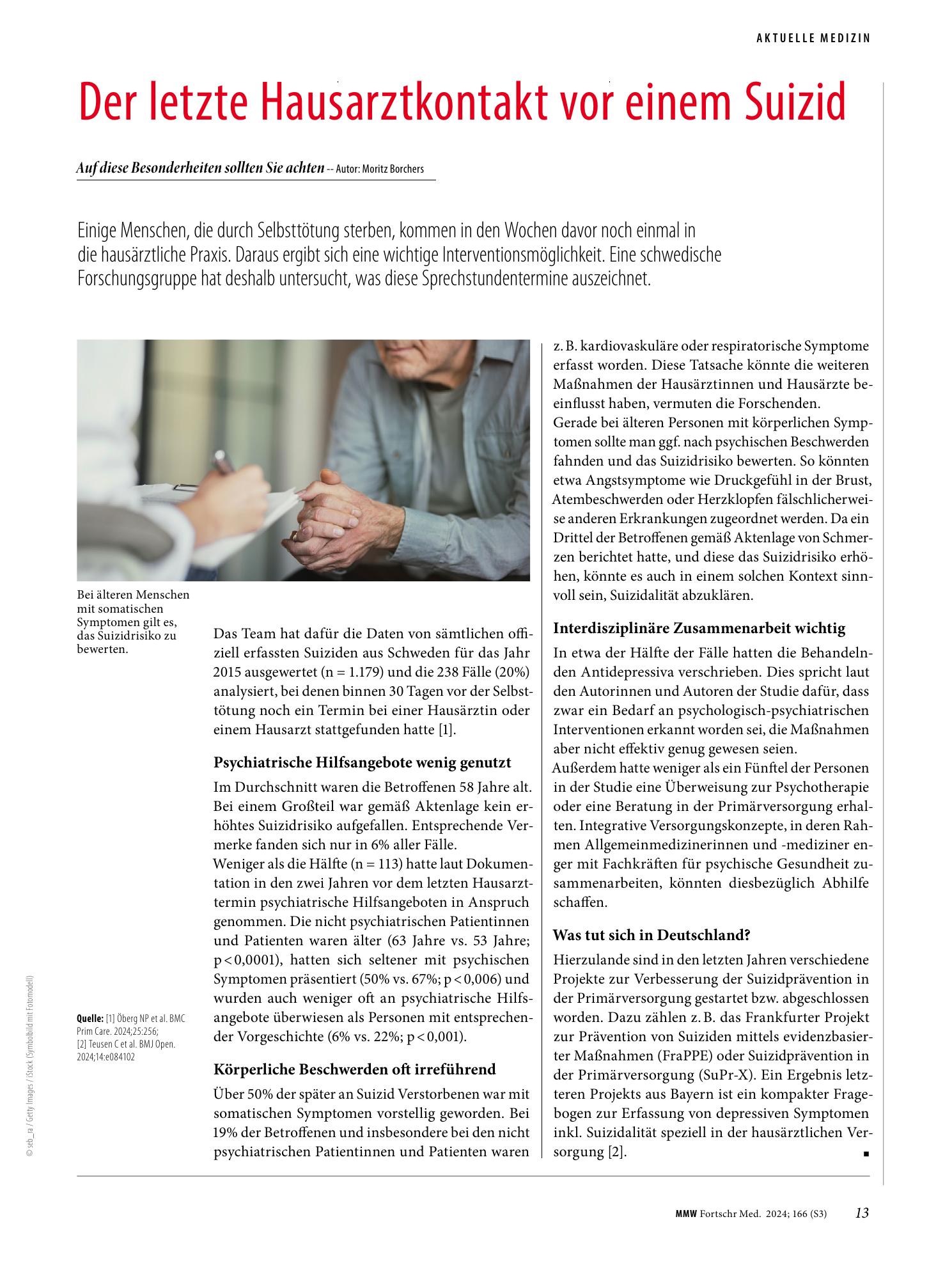 Vorschauseite 1: Der letzte Hausarztkontakt vor einem Suizid