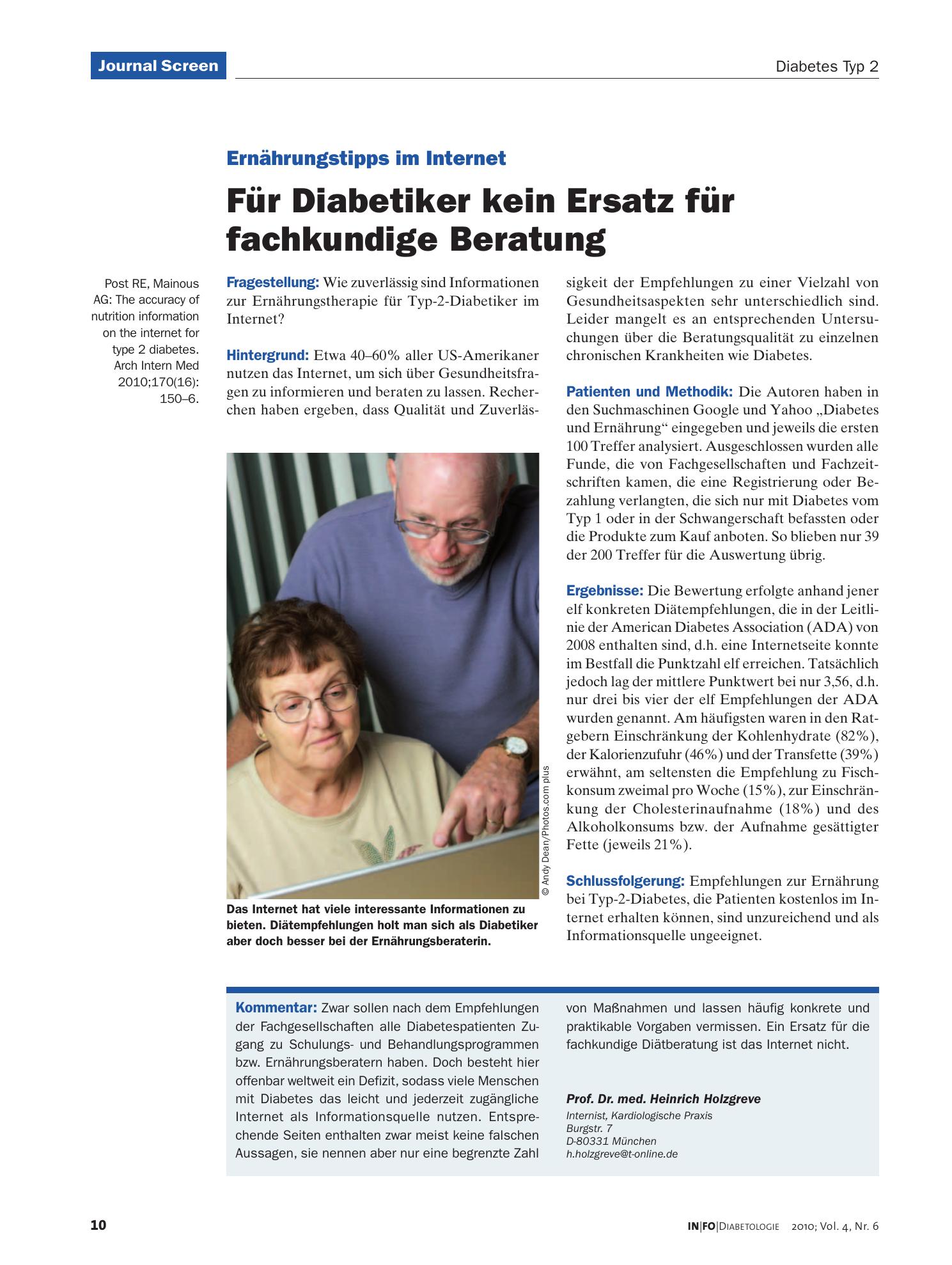 Vorschauseite 1: Für Diabetiker kein Ersatz für fachkundige Beratung