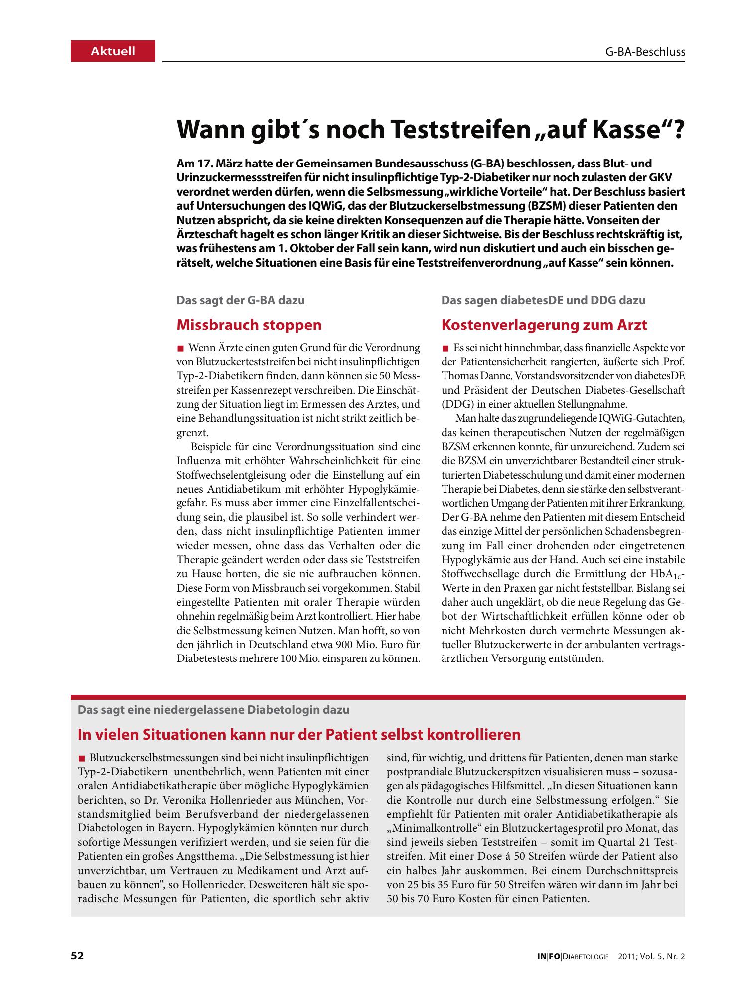 Vorschauseite 1: Wann gibt’s noch Teststreifen „auf Kasse“?