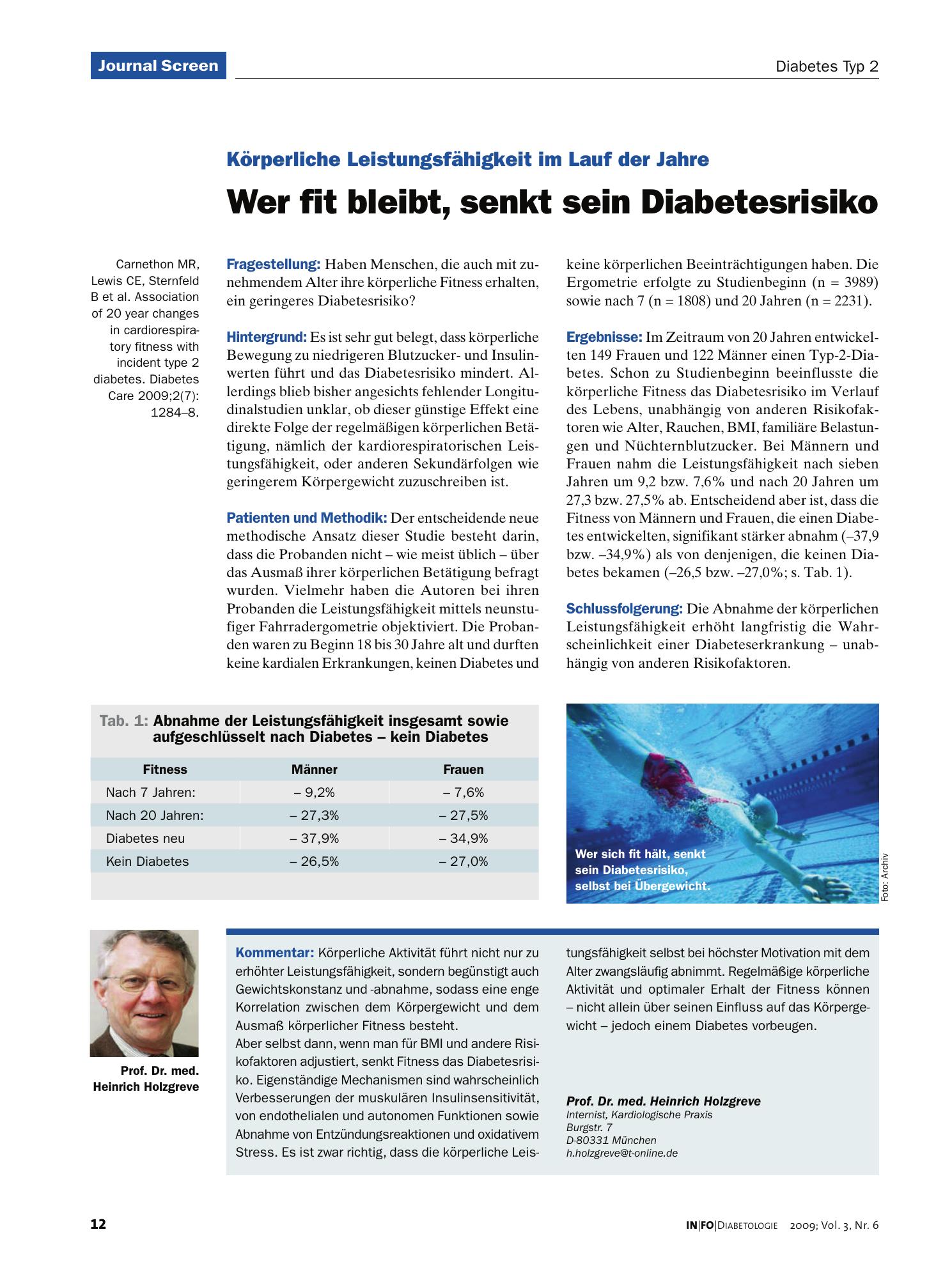 Vorschauseite 1: Wer fit bleibt, senkt sein Diabetesrisiko