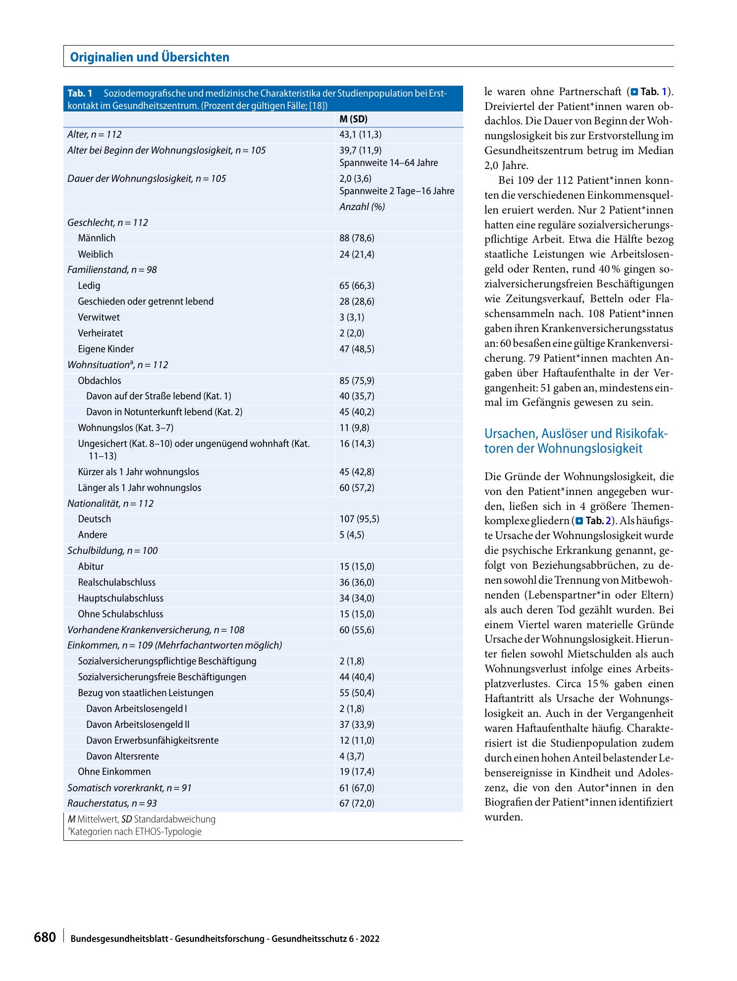 Vorschauseite 4: Zusammenhänge zwischen psychischen Erkrankungen und Wohnungslosigkeit: Ergebnisse einer Sekundärdatenanalyse in einem Berliner Gesundheitszentrum für Obdachlose