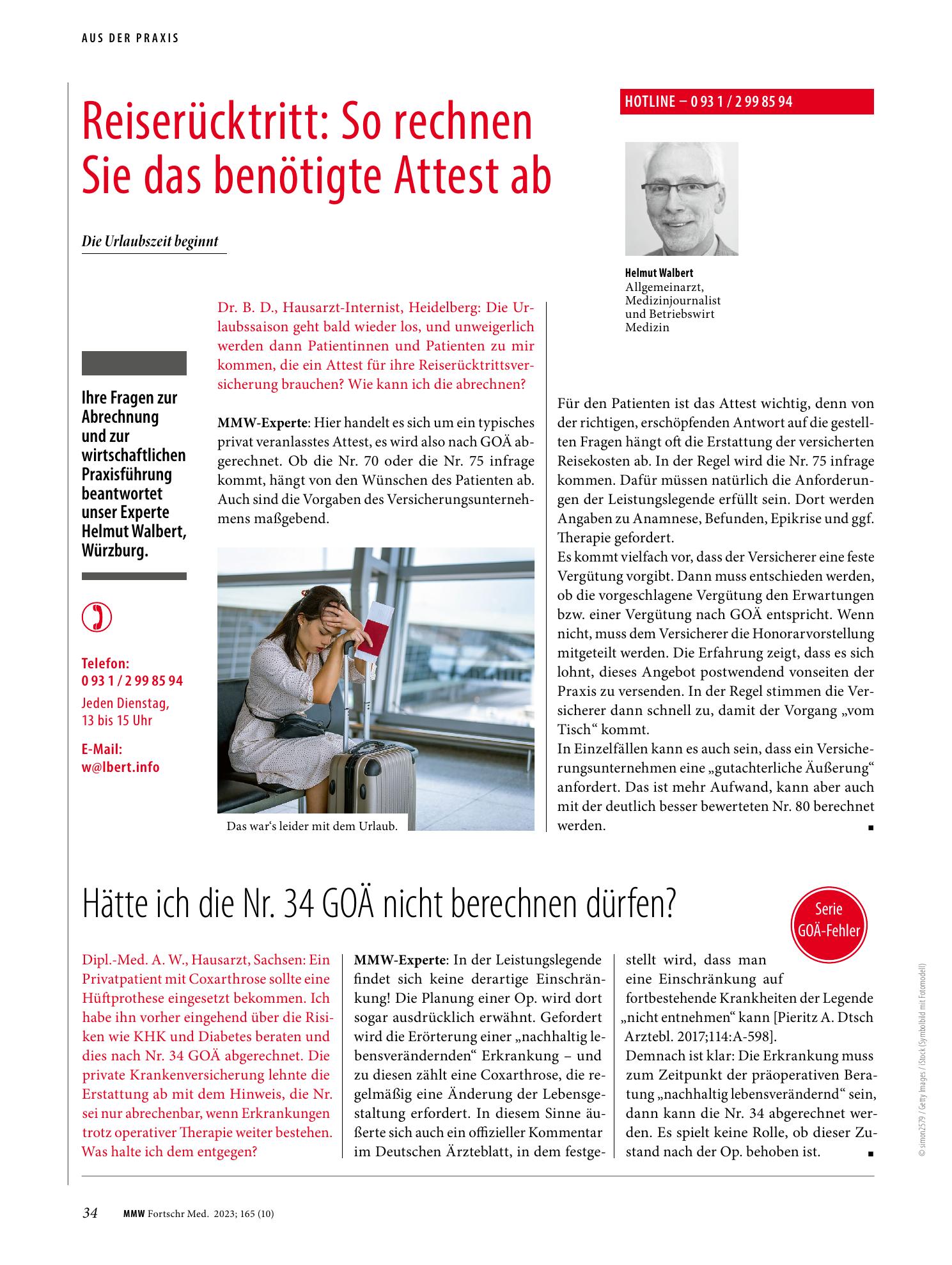 Vorschauseite 1: Reiserücktritt: So rechnen Sie das benötigte Attest ab