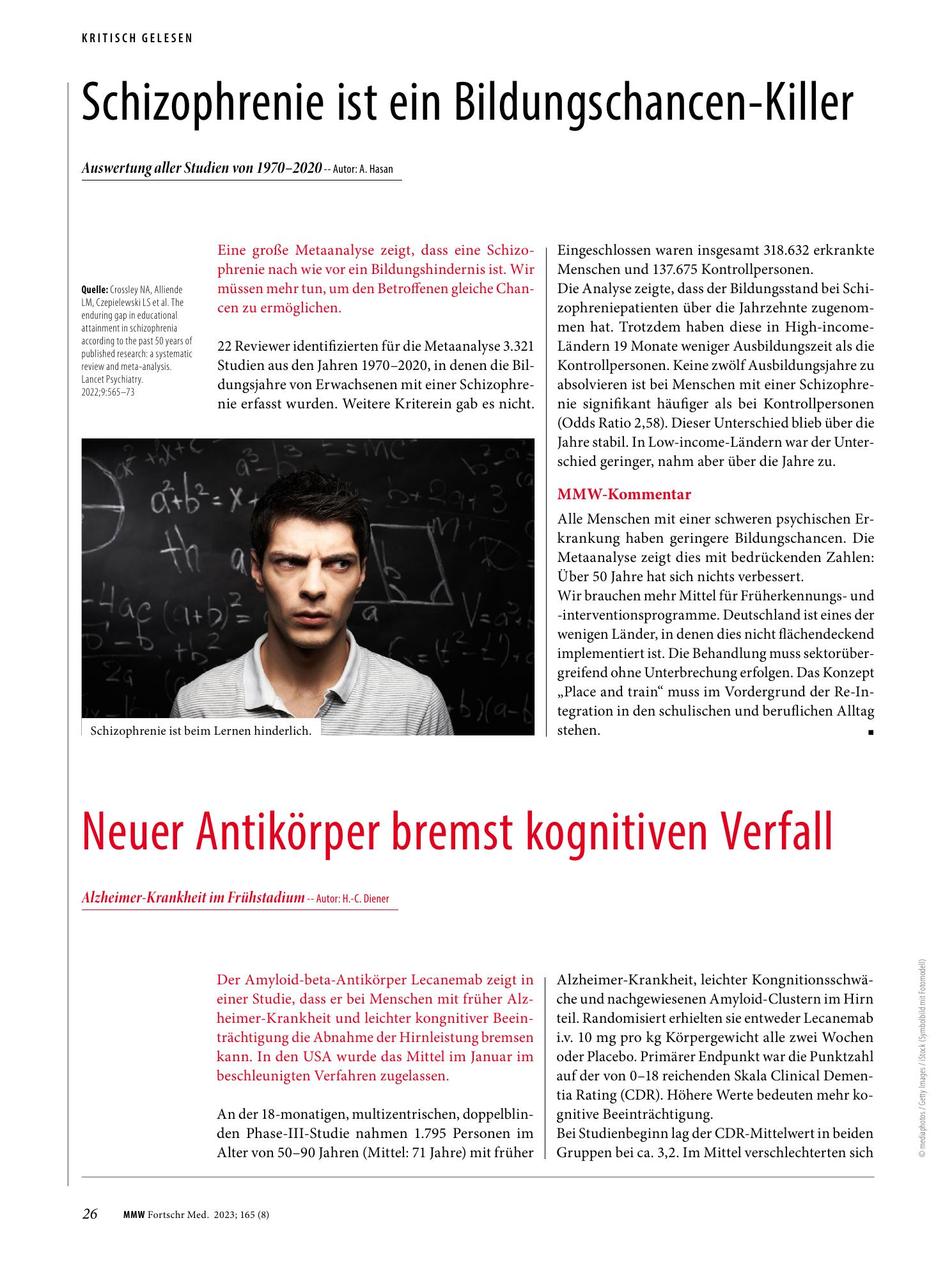 Vorschauseite 1: Schizophrenie ist ein Bildungschancen-Killer